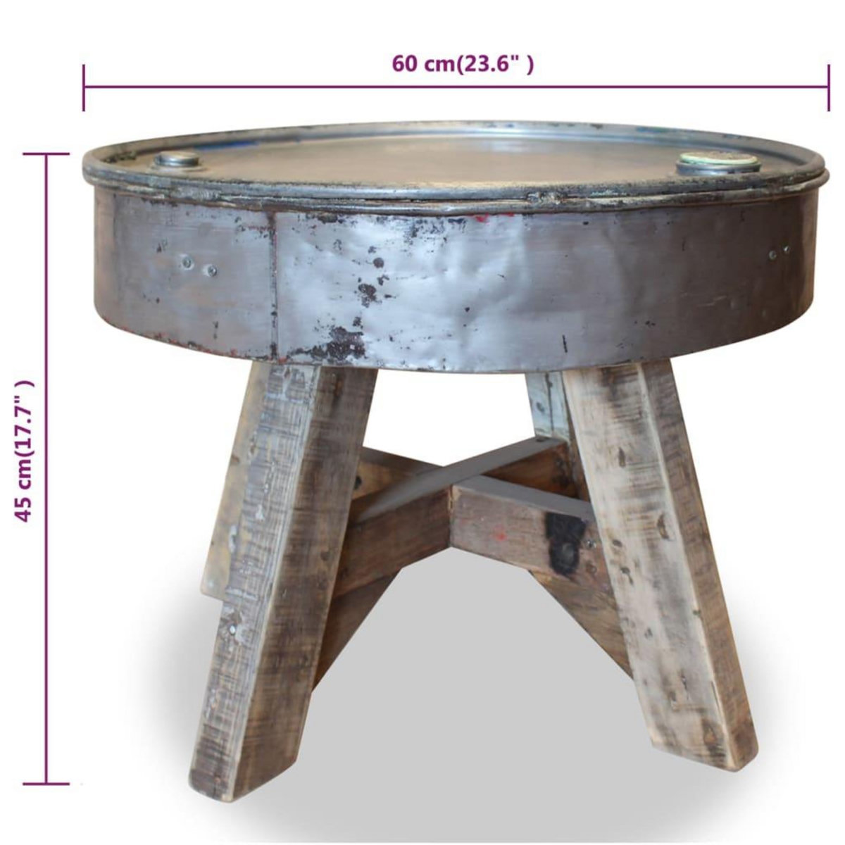 VIDAXL Table basse bois de recuperation melange 60x45 cm argente