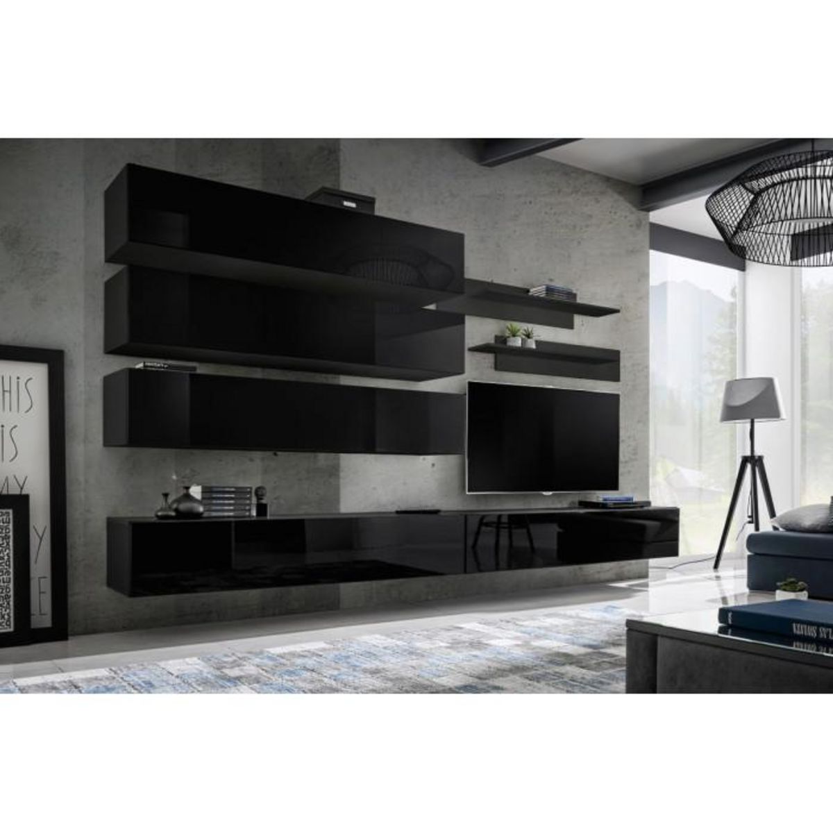 Paris Prix Meuble TV Mural Design  Fly IX  320cm Noir