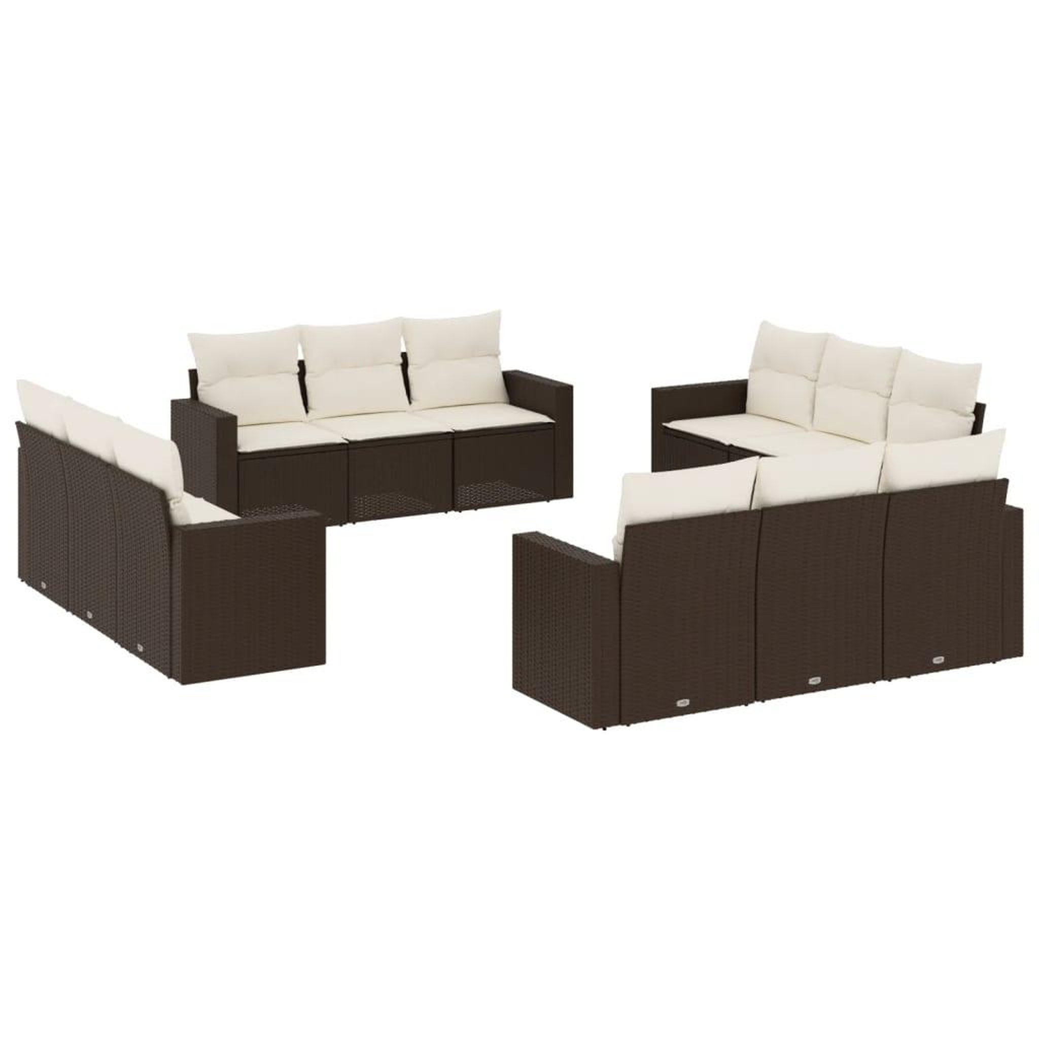 Voir la diapositive 2 : VIDAXL Salon de jardin avec coussins 12 pcs marron resine tressee