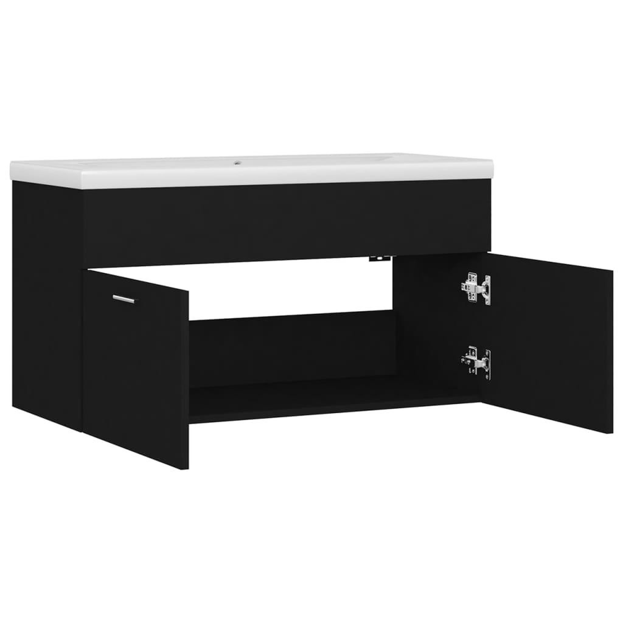 Voir la diapositive 5 : VIDAXL Armoire d'evier avec lavabo integre Noir Bois d'ingenierie