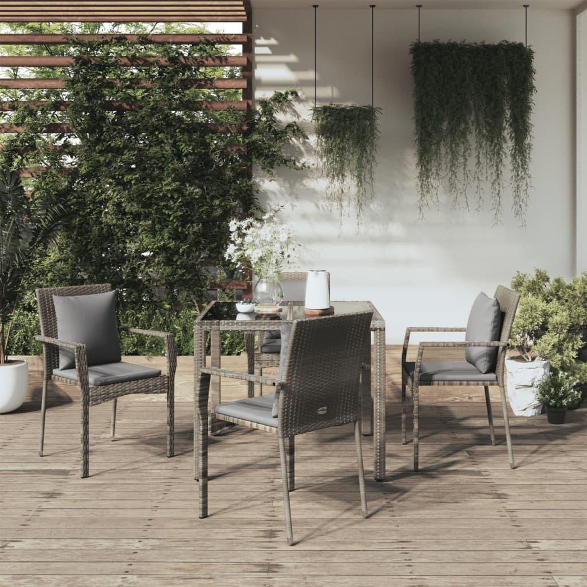 Voir la diapositive 1 : VIDAXL Ensemble a manger de jardin 5 pcs coussins gris resine tressee