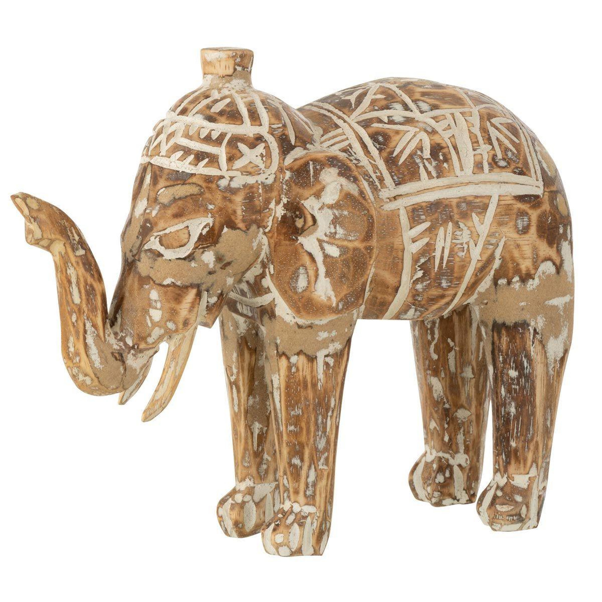 Voir la diapositive 1 : J-LINE Statuette Déco Éléphant Bois  Vintage  30cm Naturel