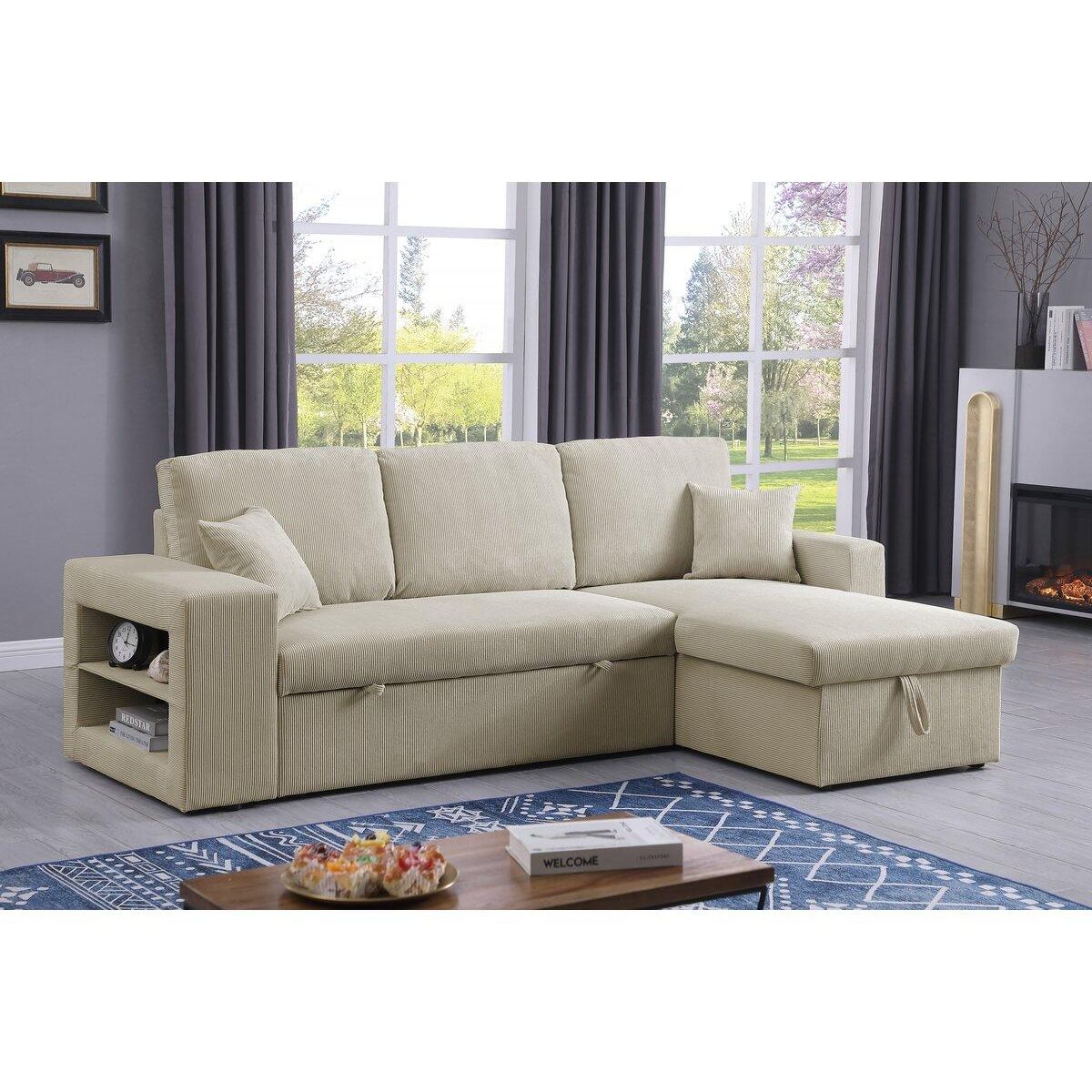 Habitat et Jardin Canapé d'angle en velours côtelé convertible/réversible  Axel  - 3 places - Beige