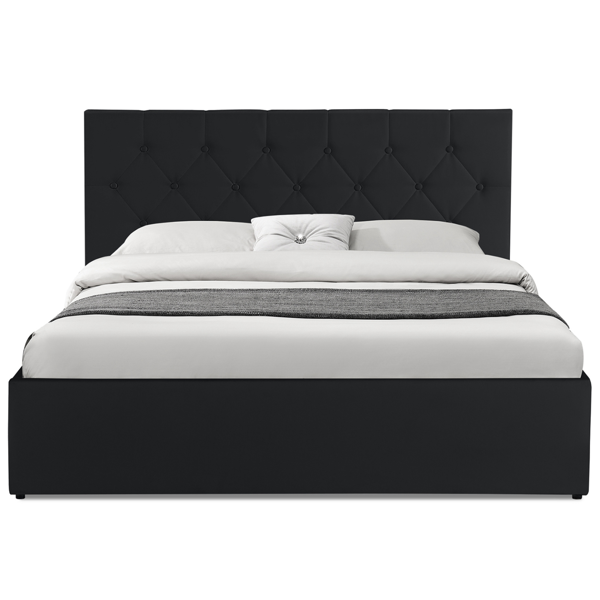 Voir la diapositive 3 : ID MARKET Lit coffre double austin avec tête de lit et sommier 140 x 190 cm pvc noir