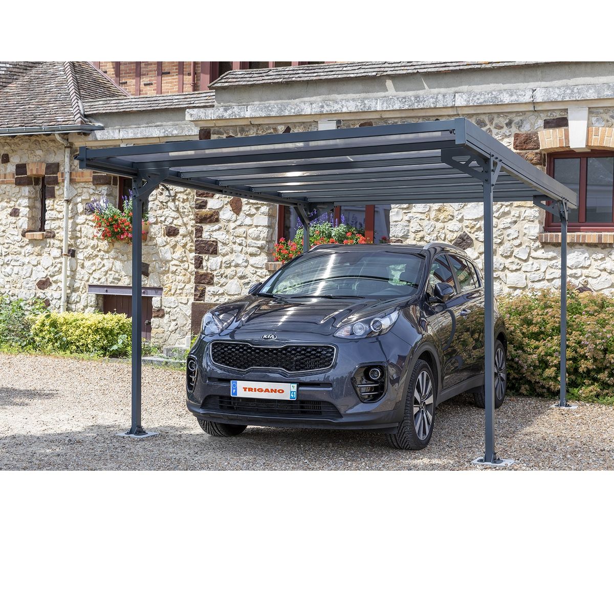 trigano Carport métal MISTRAL 1 voiture 15m2, alu, acier, polycarbonate