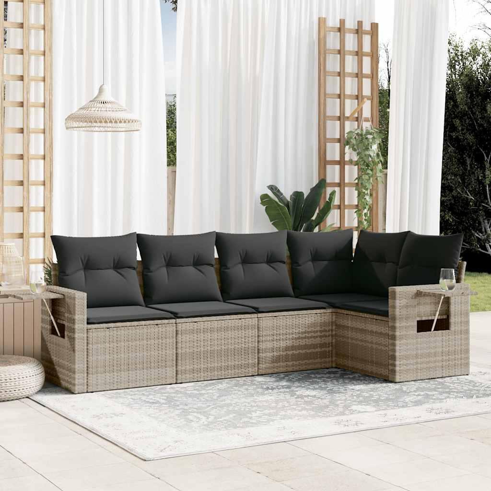 VIDAXL Salon de jardin 5 pcs avec coussins gris clair resine tressee