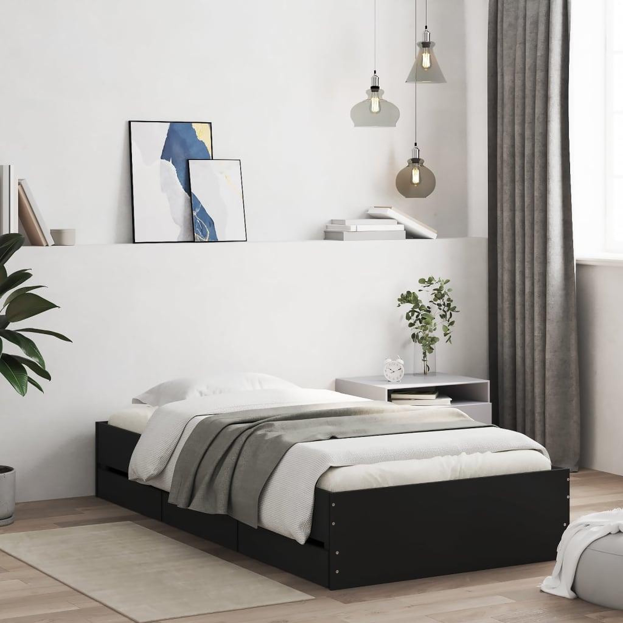 VIDAXL Cadre de lit avec tiroirs sans matelas noir 90x190 cm