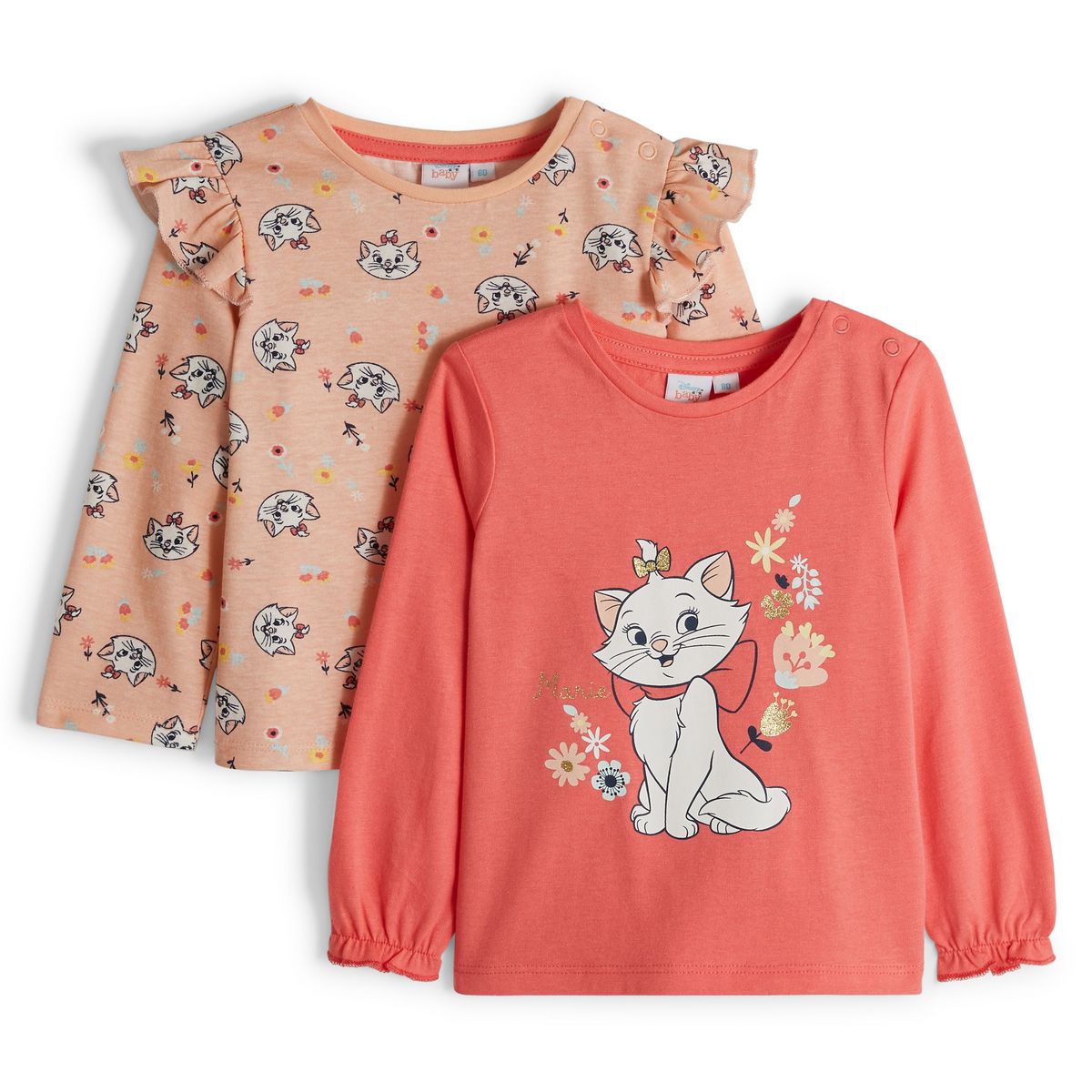 INEXTENSO Lot de 2 t-shirts manches longues bébé fille