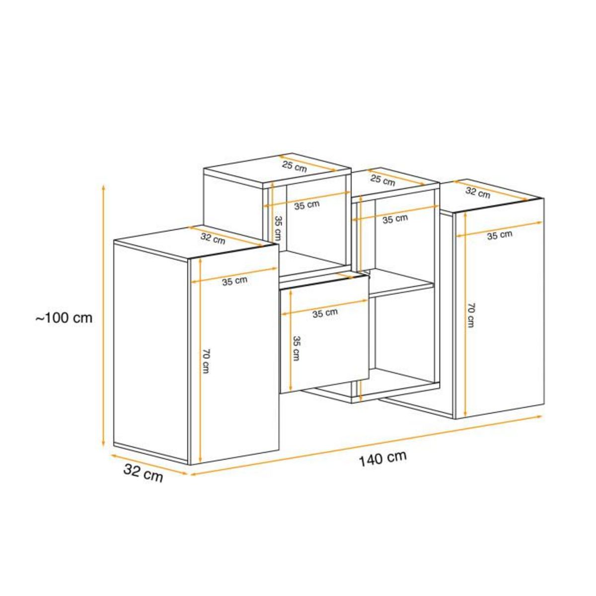 Paris Prix Meuble de Rangement Mural  Blox III  140cm Noir & Blanc