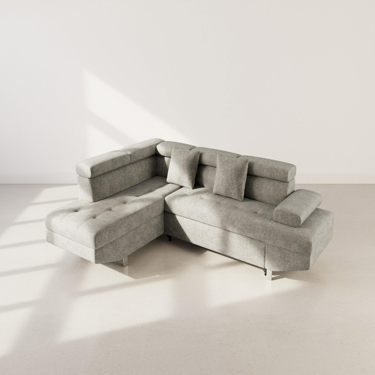 BEST MOBILIER Margaux - canapé d'angle gauche 5 places convertible avec coffre et têtières réglables en velours texturé