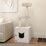 Voir la diapositive 2 : PAWHUT Arbre à chat maison de toilette 2 en 1 - H.129 cm - porte tête de chat - plateforme panier observation - blanc crème