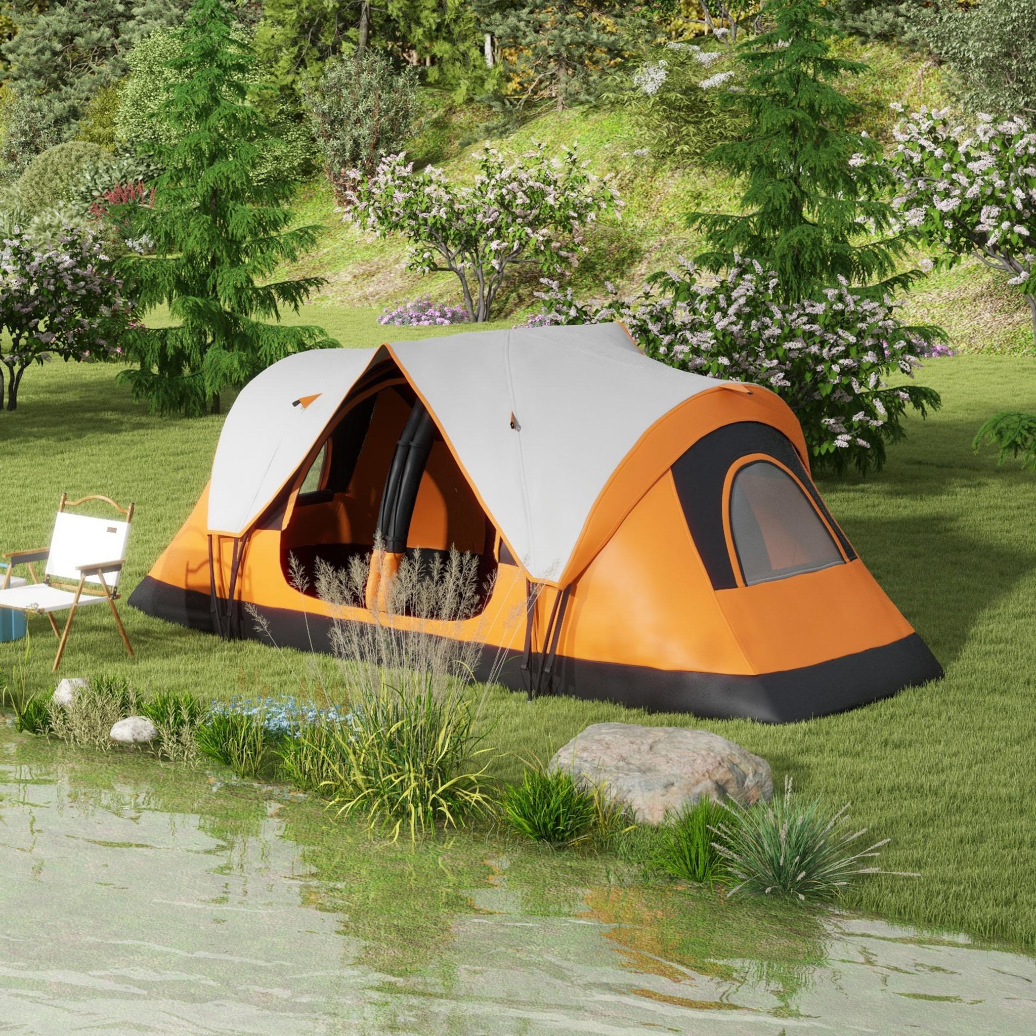 Voir la diapositive 6 : OUTSUNNY Tente de camping familiale 6-8 pers. Double toit étanche 2 000 mm moustiquaire sac de tranport orange