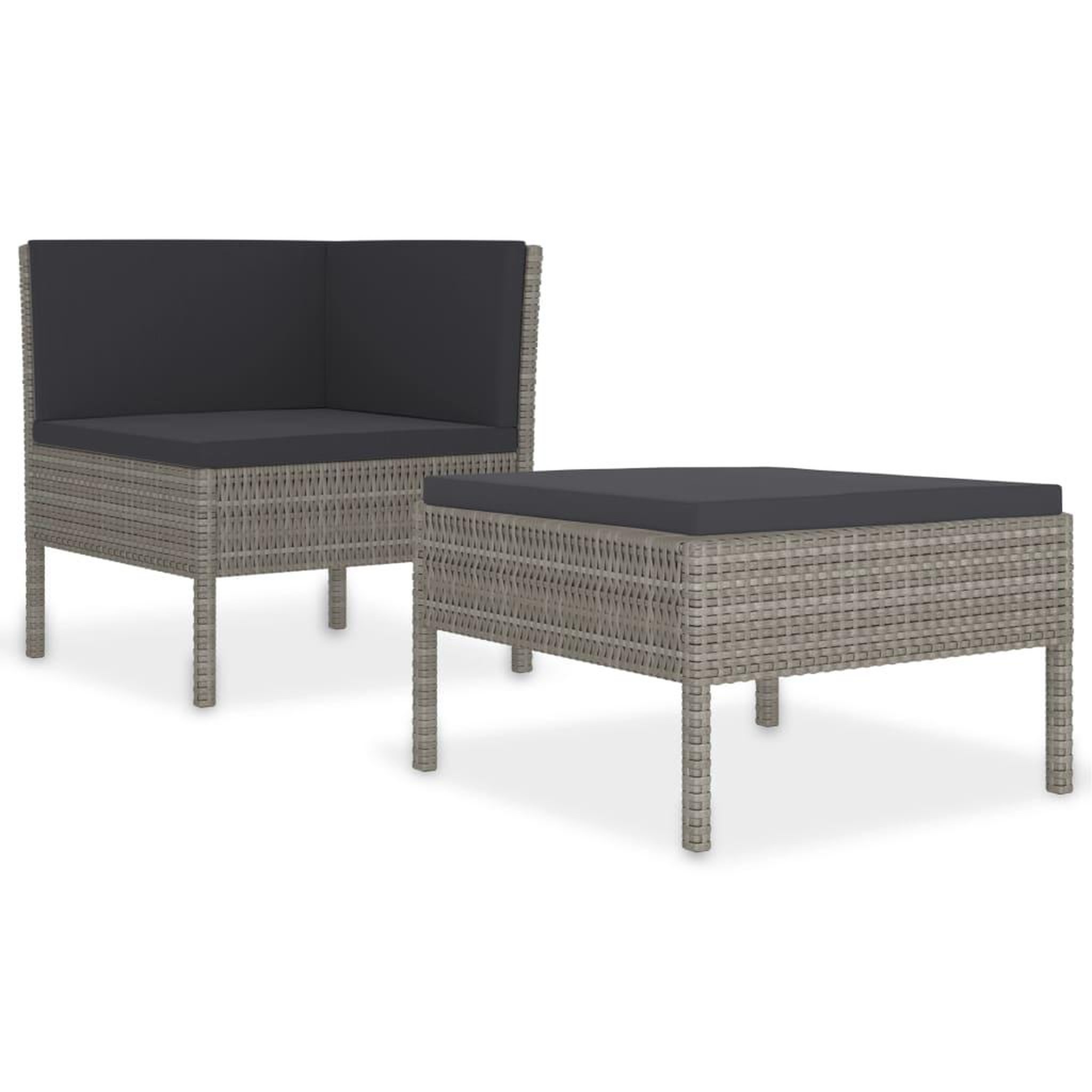 Voir la diapositive 2 : VIDAXL Salon de jardin 2 pcs avec coussins Resine tressee Gris