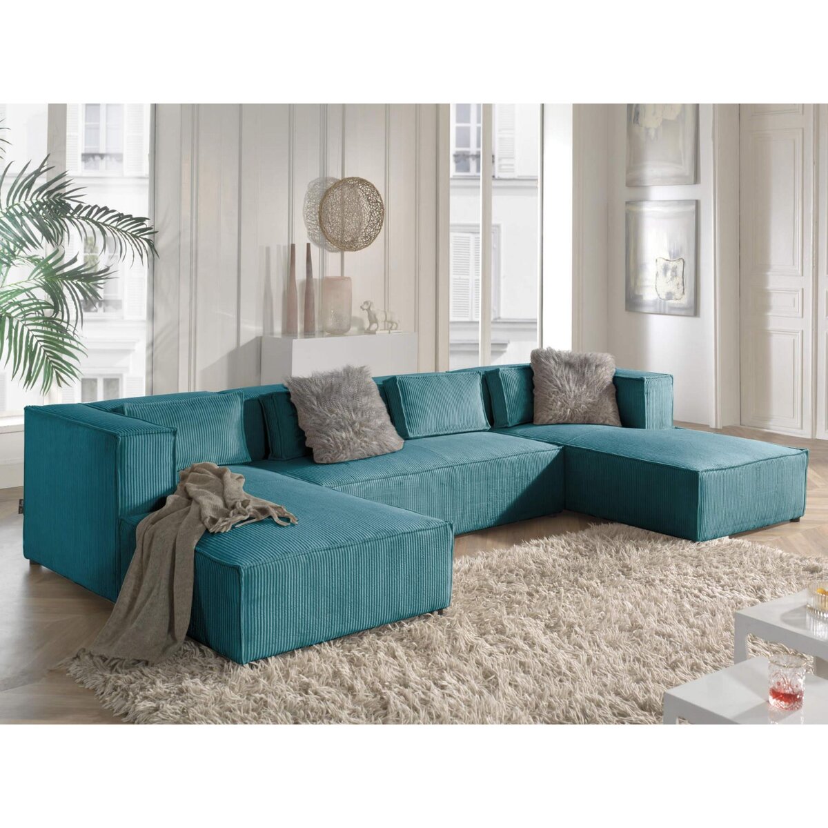 LISA DESIGN Stella - canapé panoramique en u - 7 places - en velours côtelé