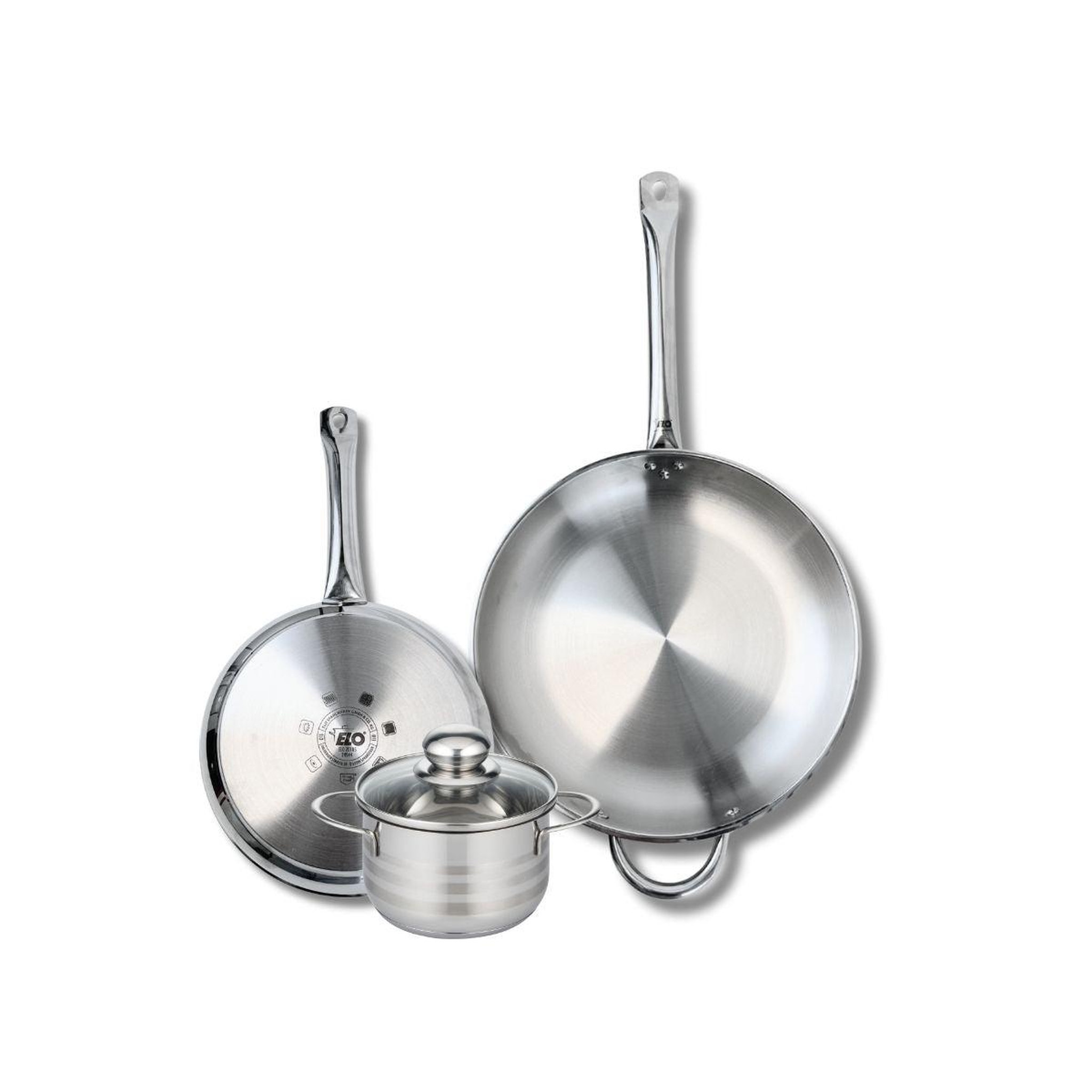 ELO Ensemble de 2 poêles de cuisson 24 et 32 cm et 1 faitout 14 cm elo profi brillant