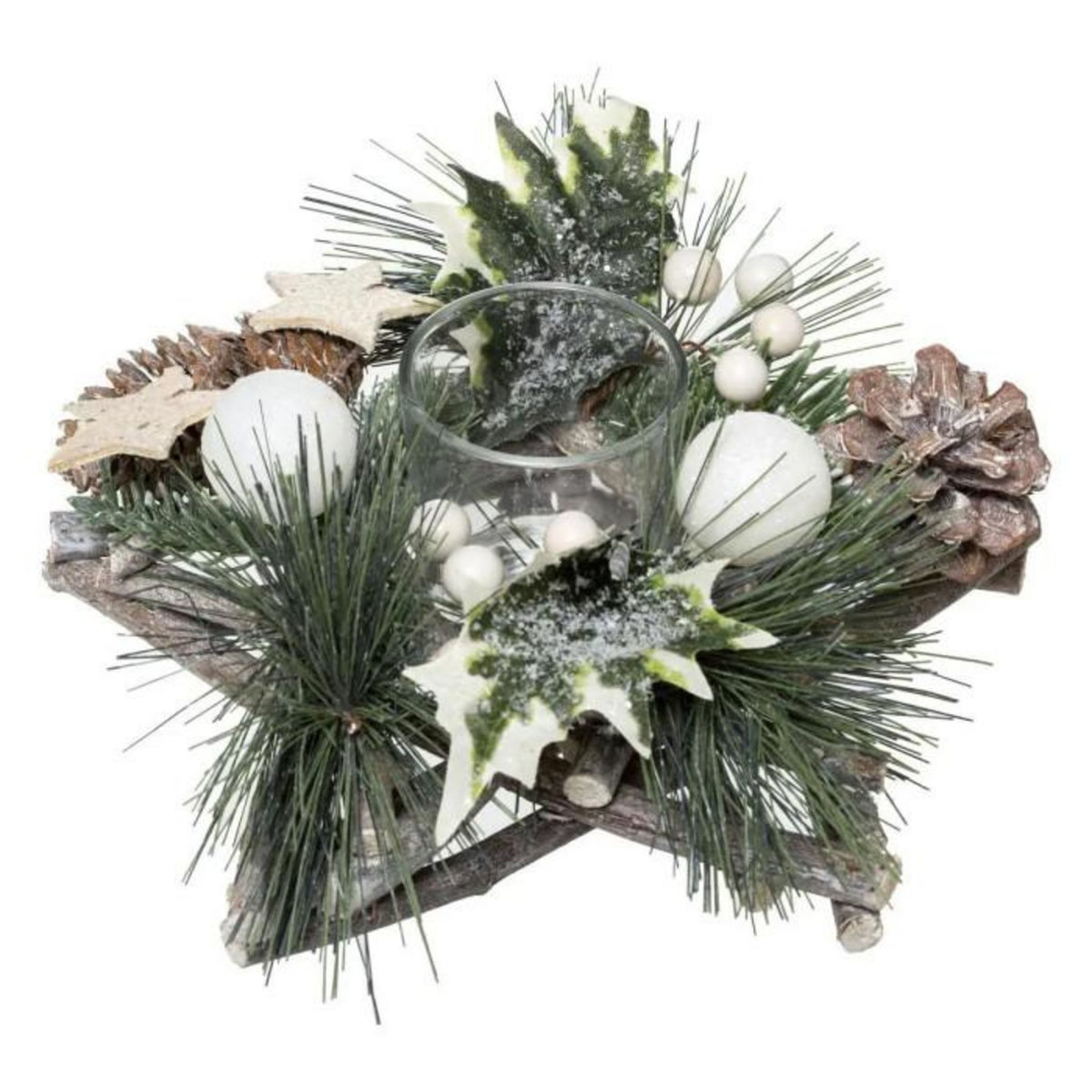 ATMOSPHERA Photophore Rondins Étoiles  Marron Glacé  20cm Vert