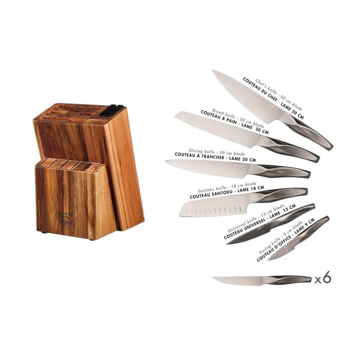 BJORN Bloc couteaux de cuisine et couteaux à steak LARUS LOVIISA - 14 pièces