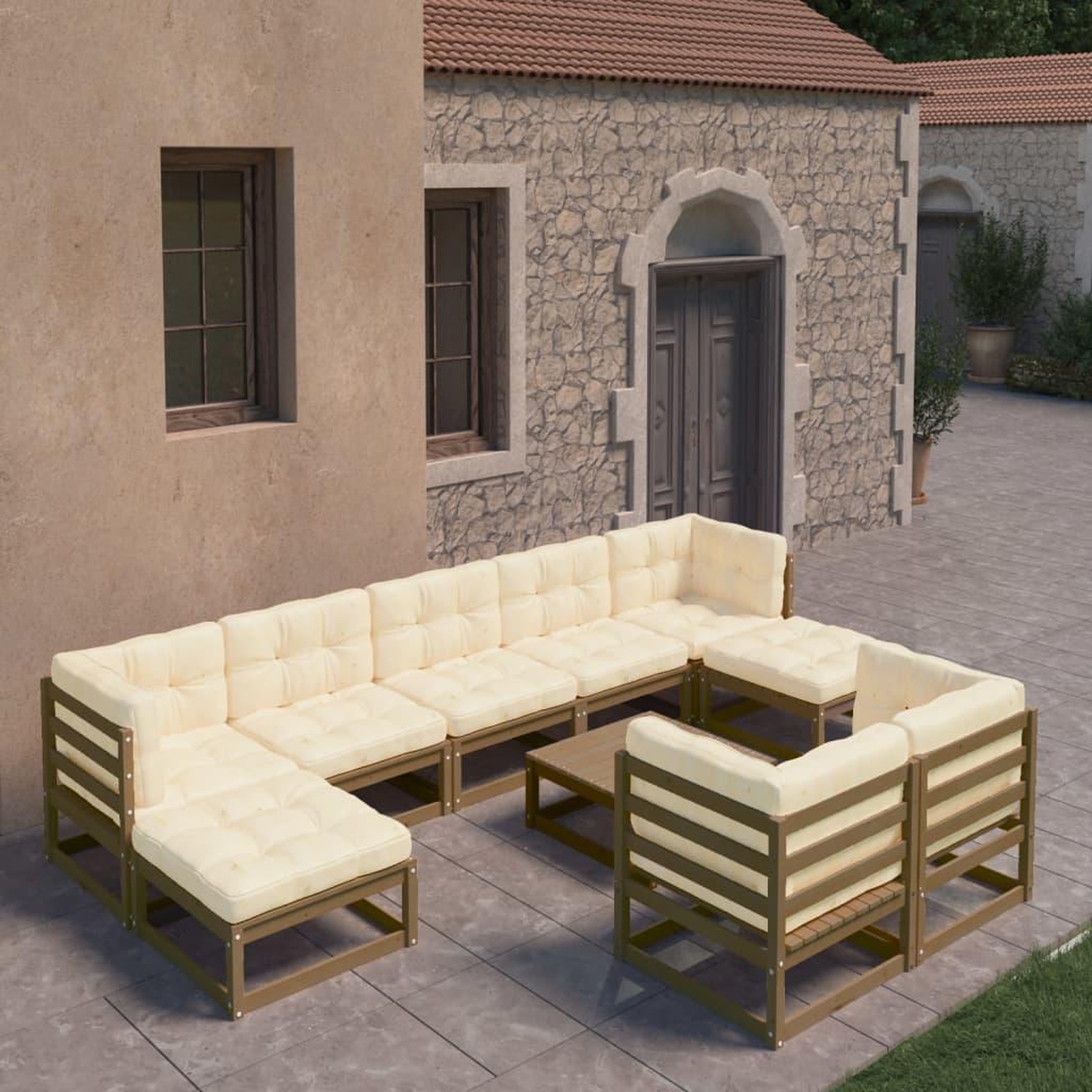 Voir la diapositive 1 : VIDAXL Salon de jardin 10 pcs avec coussins Marron miel Bois de pin