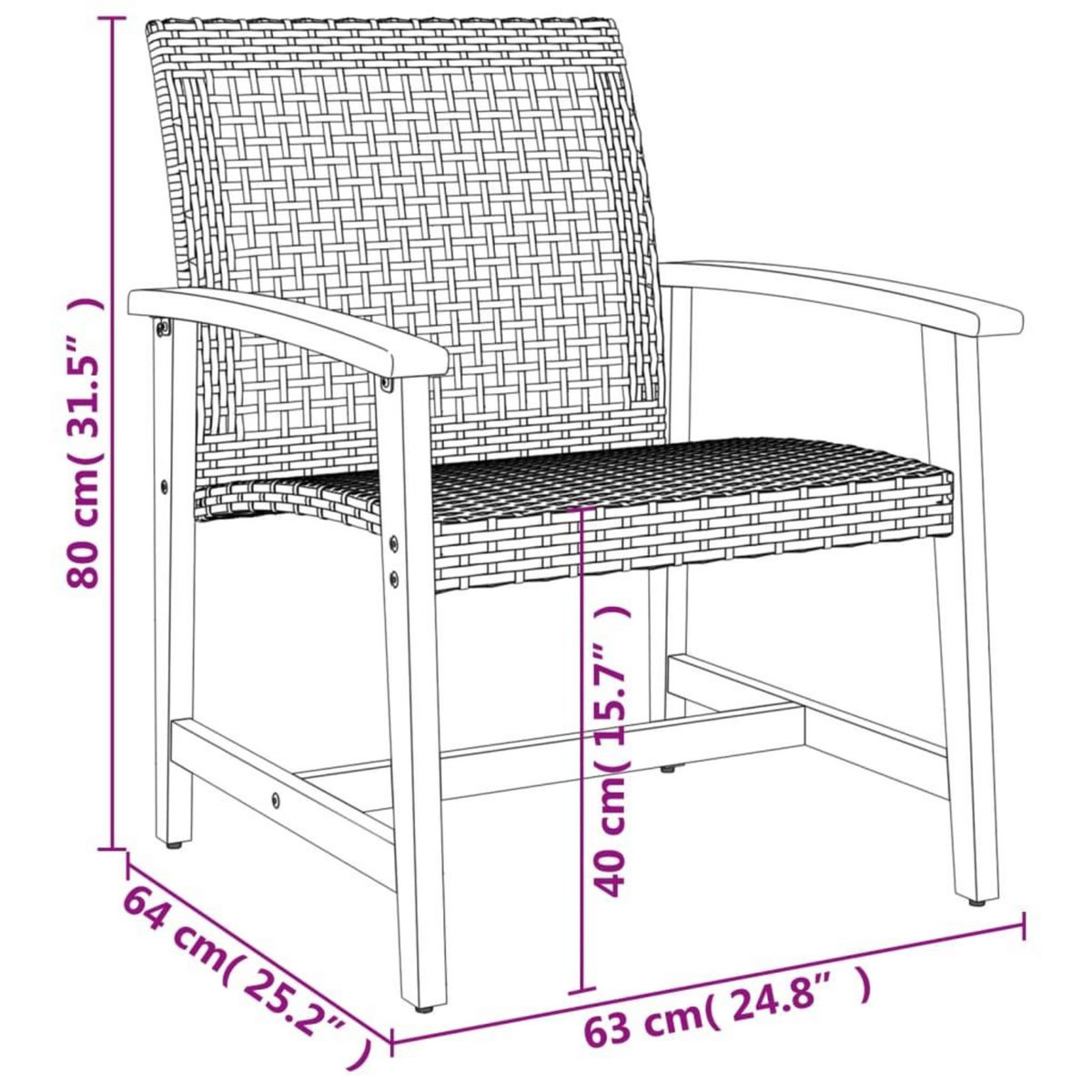 VIDAXL Chaises de jardin lot de 2 gris resine tressee et bois d'acacia