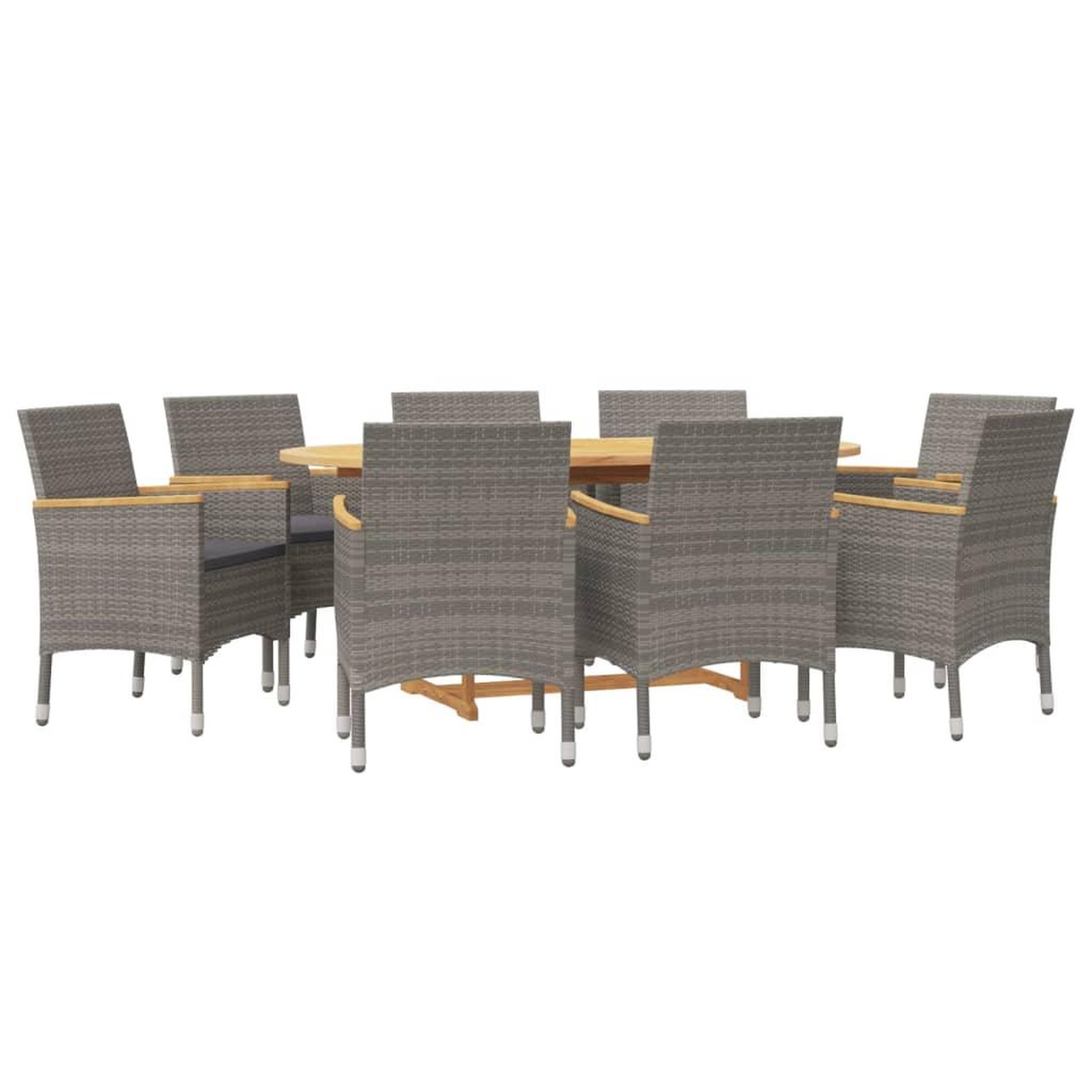Voir la diapositive 3 : VIDAXL Ensemble a manger de jardin 9 pcs avec coussins Gris