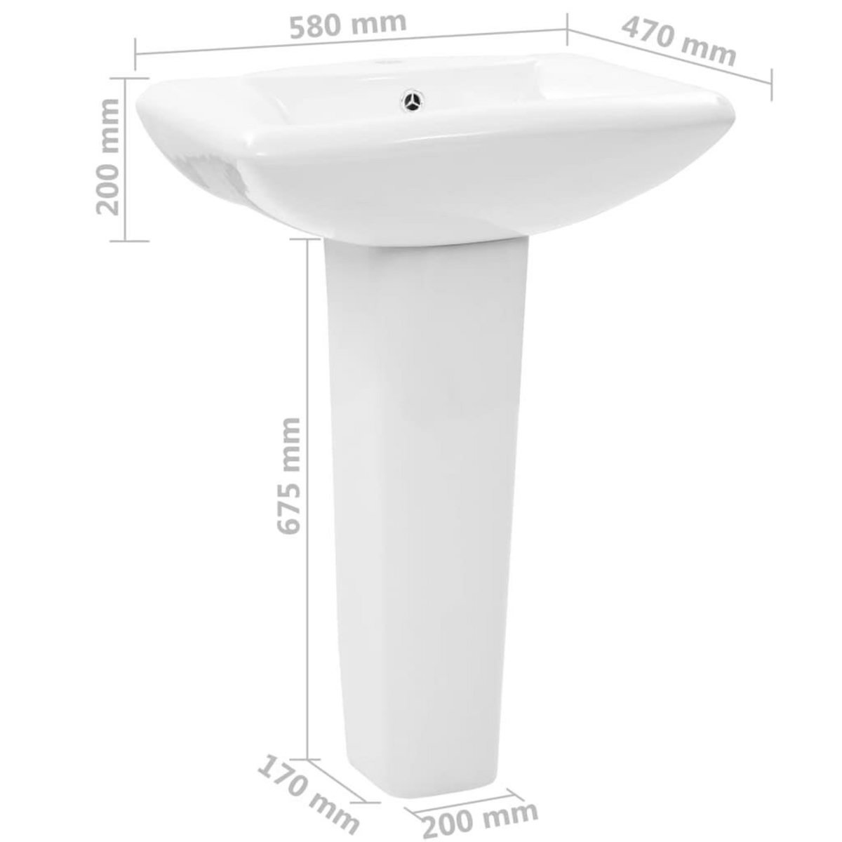 VIDAXL Lavabo autoportant avec socle Ceramique Blanc 580x470x200 mm