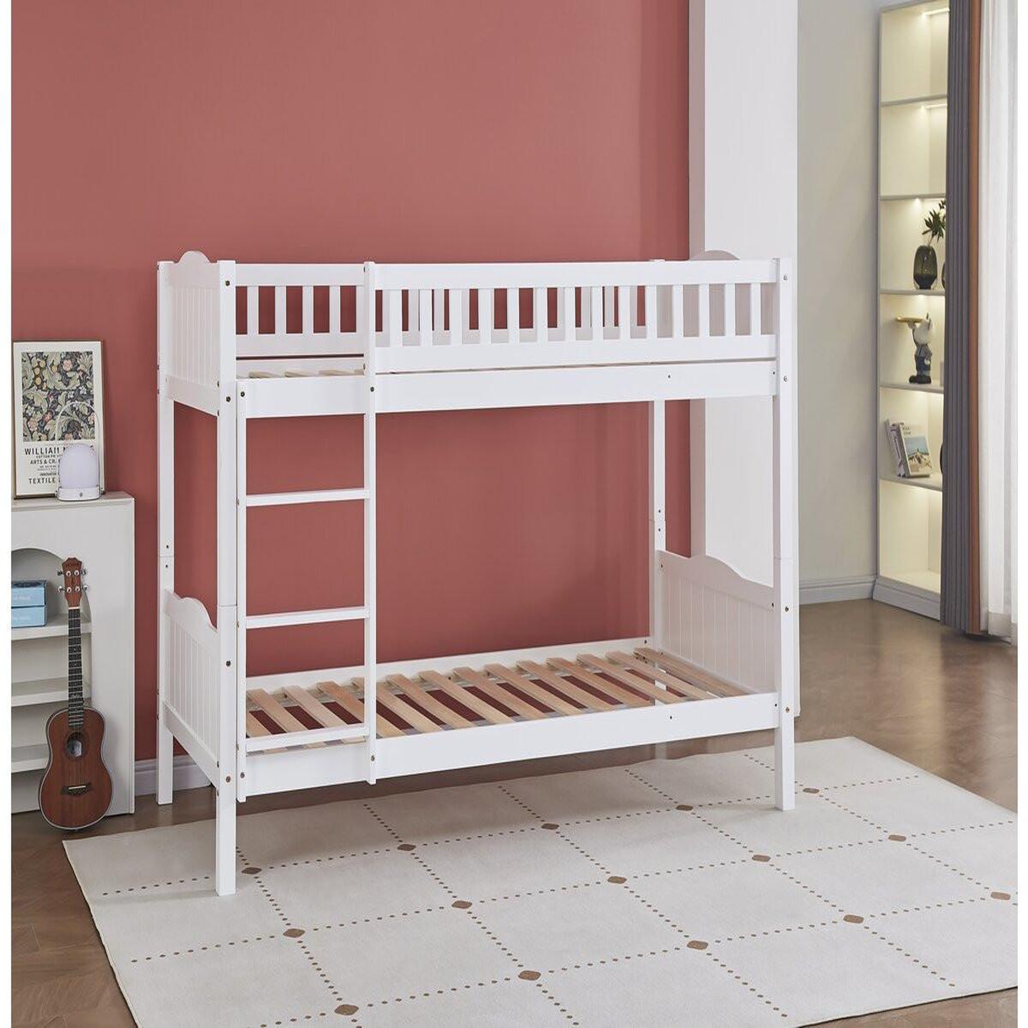 Voir la diapositive 2 : Habitat et Jardin Lit superposé enfant  gabriel  - bois - blanc - 90 x 190 cm