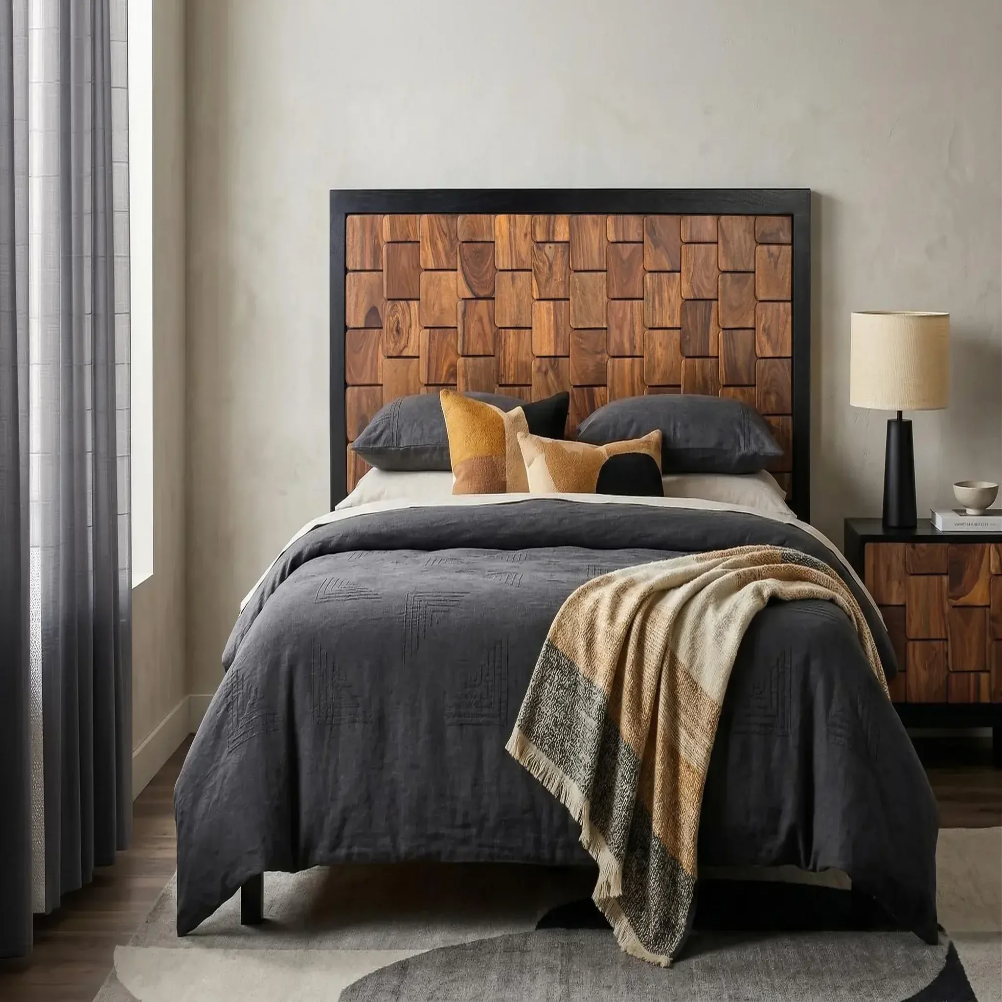 Voir la diapositive 2 : GINER Y COLOMER SL Tête de lit en bois de manguier et de palissandre 170 cm style contemporain
