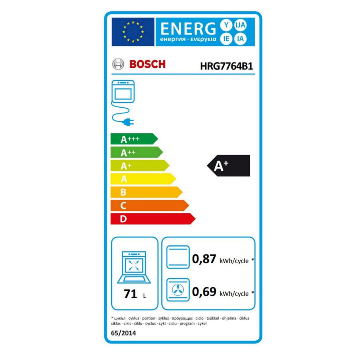 BOSCH Four intégrable combi vapeur 71l 60cm a+ pyrolyse noir - HRG7764B1