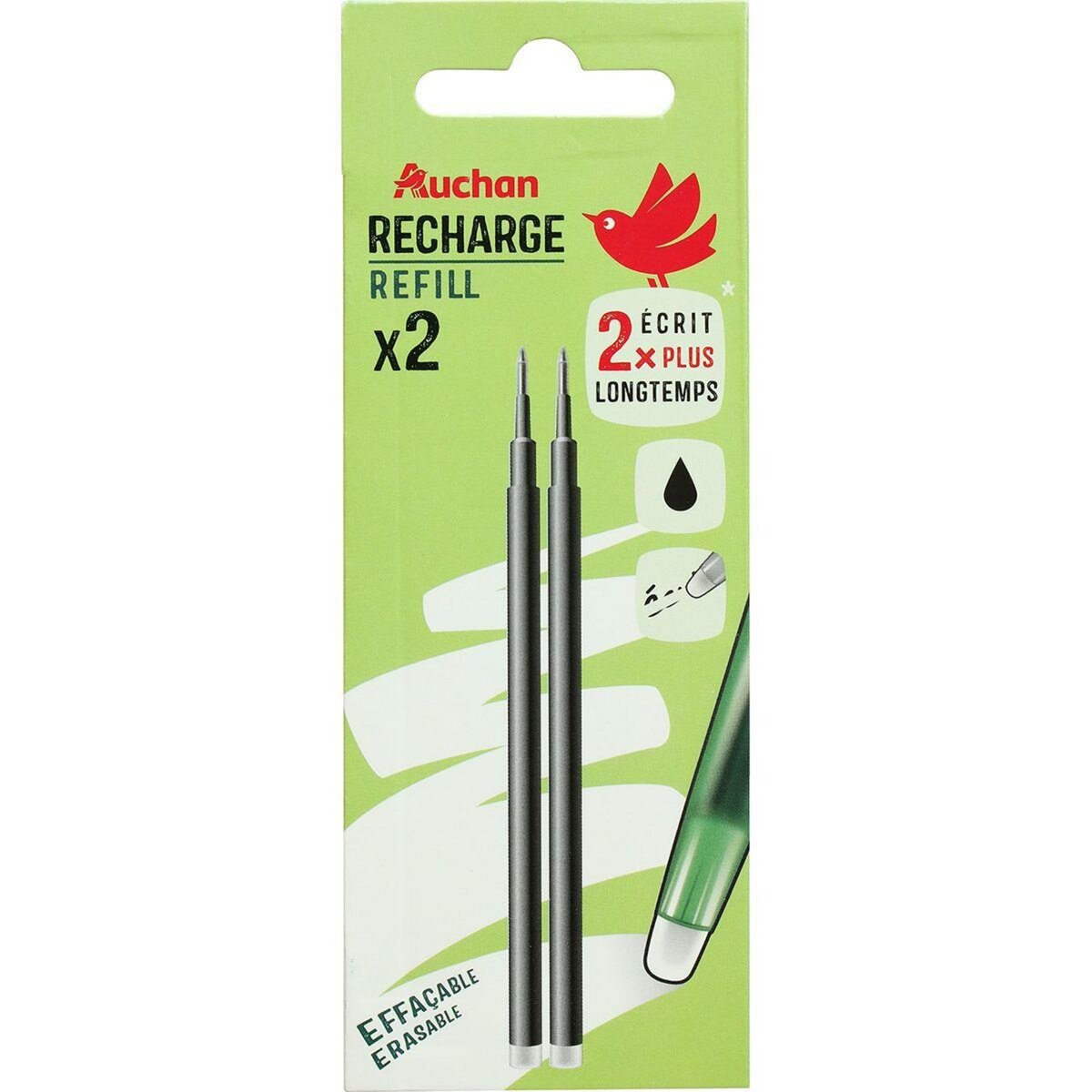 AUCHAN Lot de 2 recharges roller gel effaçable noir