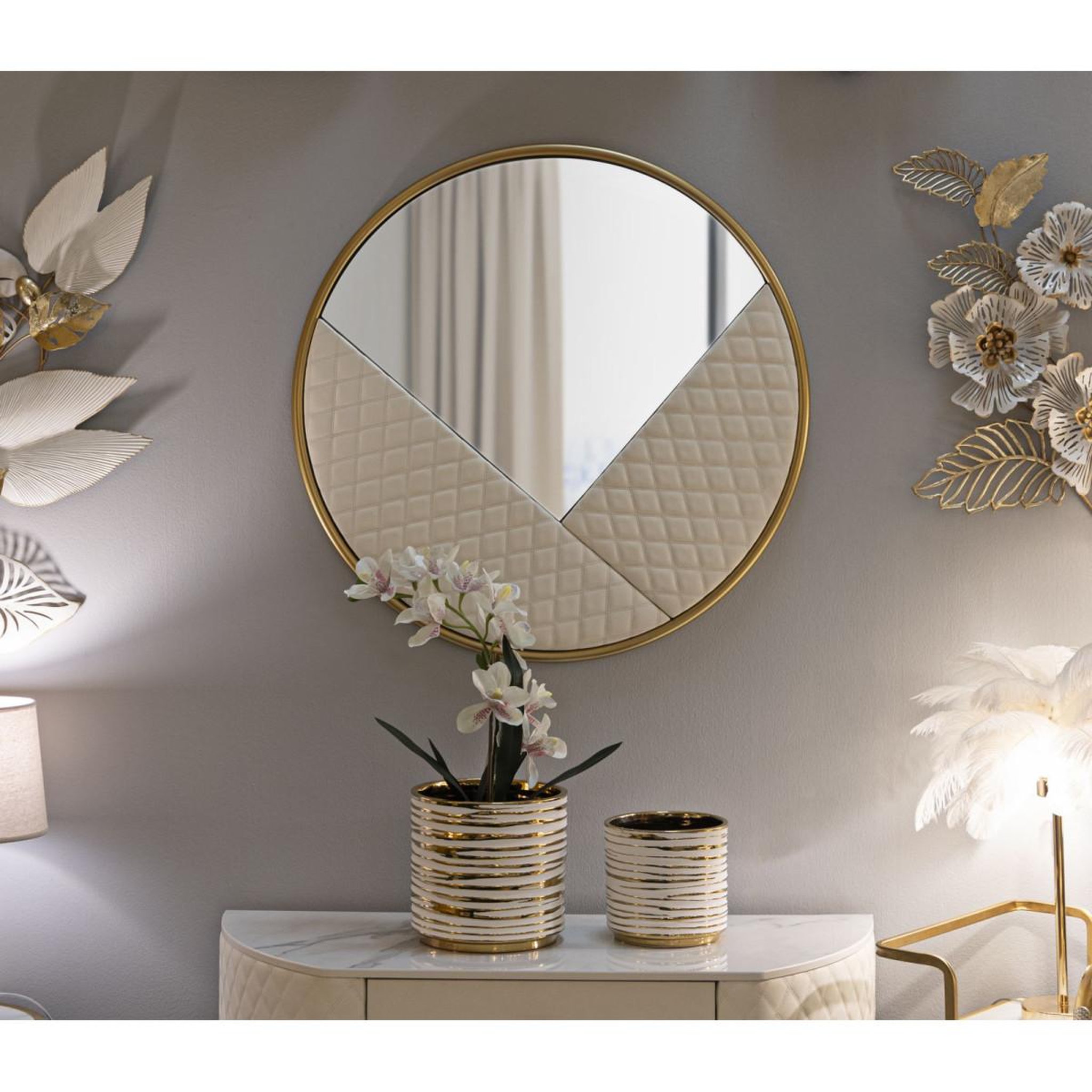 Voir la diapositive 6 : Paris Prix Miroir mural design  sharon  80cm blanc & or
