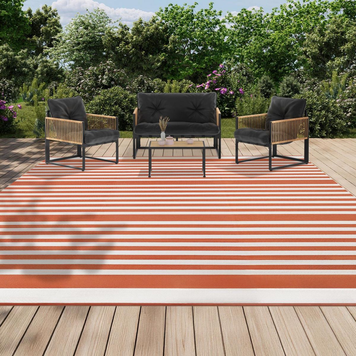 ID MARKET Tapis extérieur RAYURES terracotta 270 x 370 CM