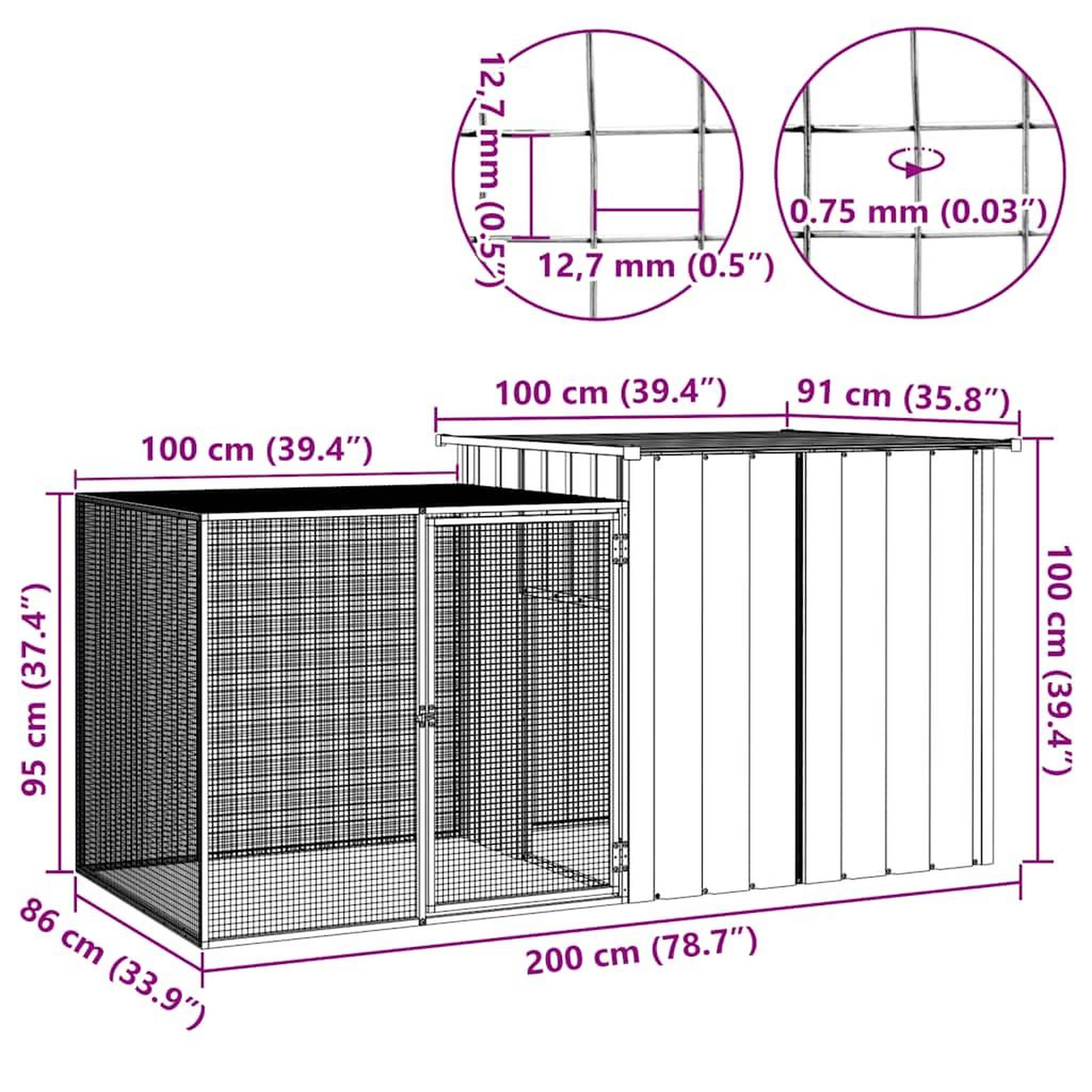 Voir la diapositive 6 : VIDAXL Cage pour poules Anthracite 200x91x100 cm Acier galvanise