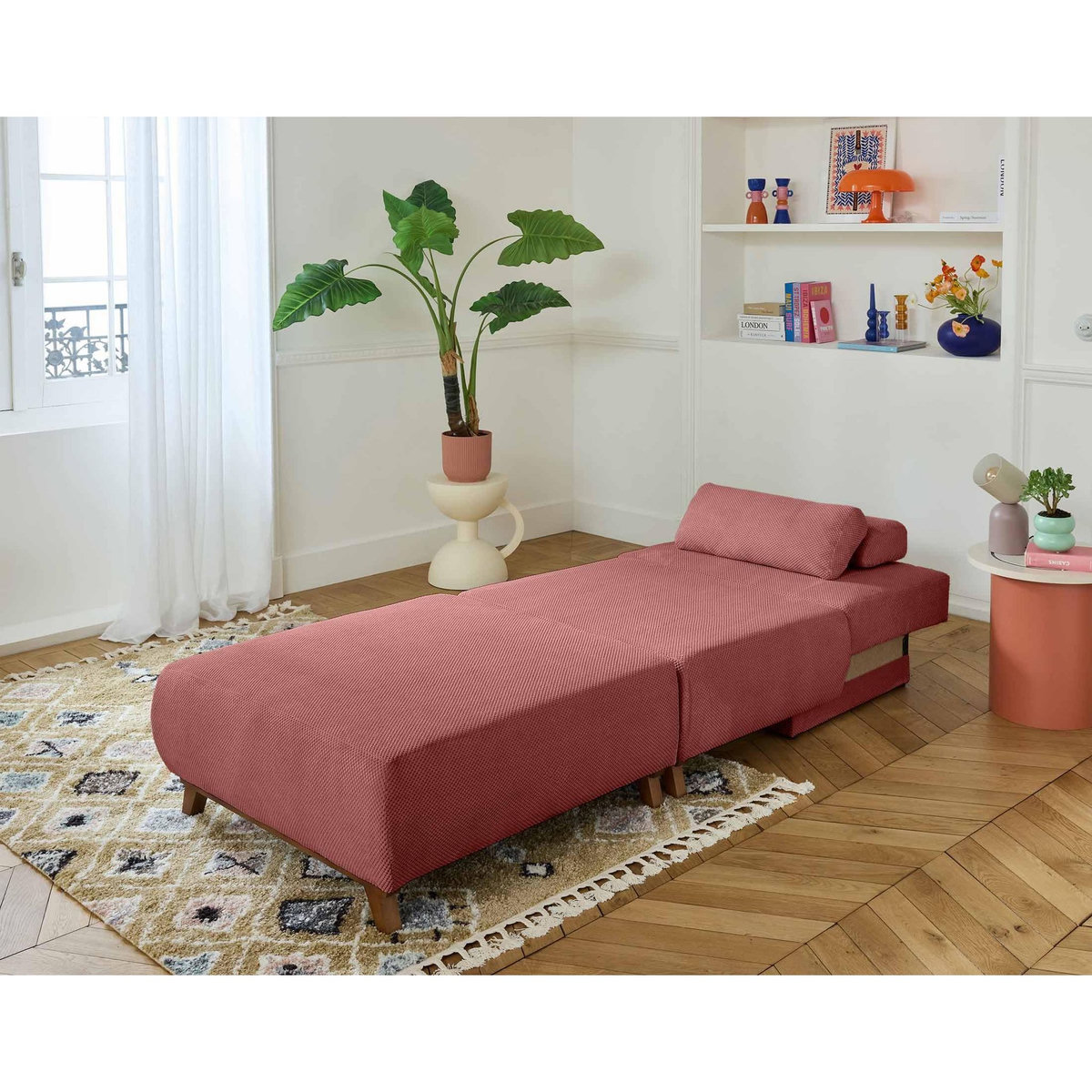 BEST MOBILIER Cristal - fauteuil - convertible avec coffre et grand pouf - en velours texturé