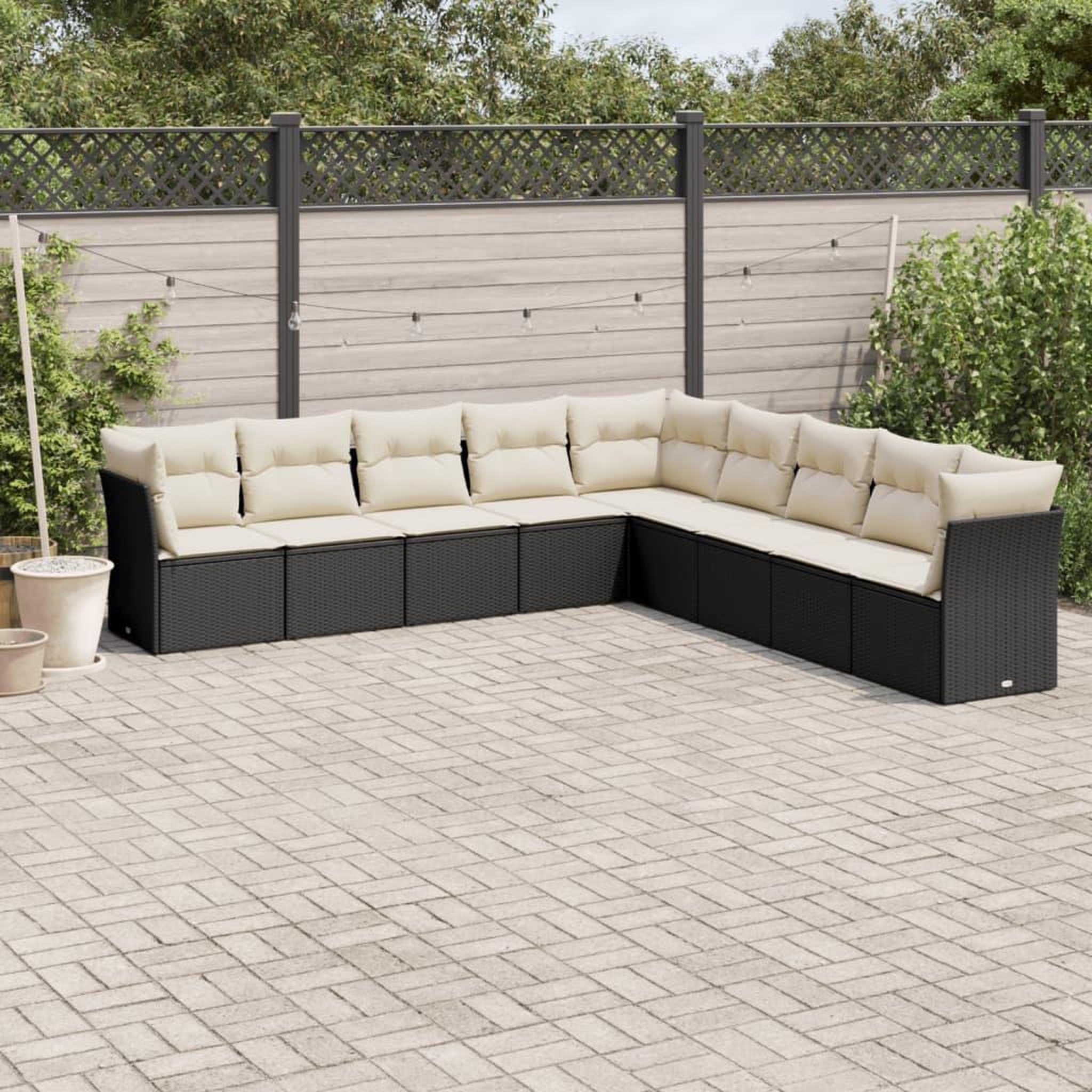 VIDAXL Salon de jardin 9 pcs avec coussins noir resine tressee