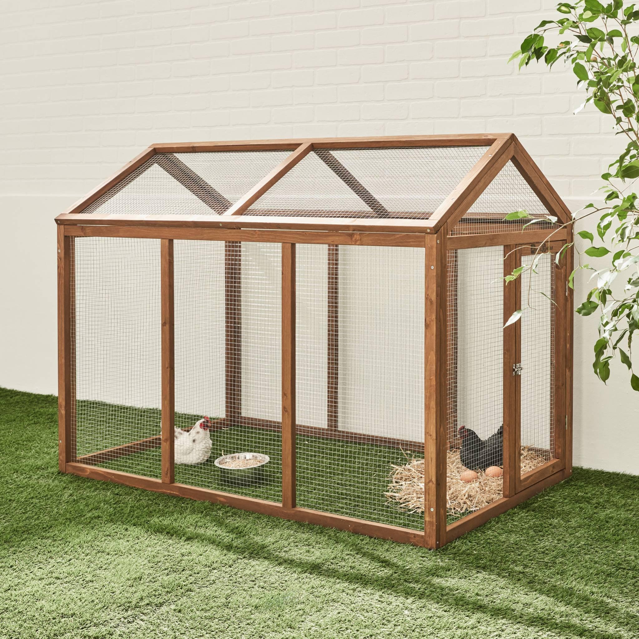 Voir la diapositive 2 : SWEEEK Enclos pour poulailler en bois CHABO. 6 poules. parc grillagé pour poules. extension