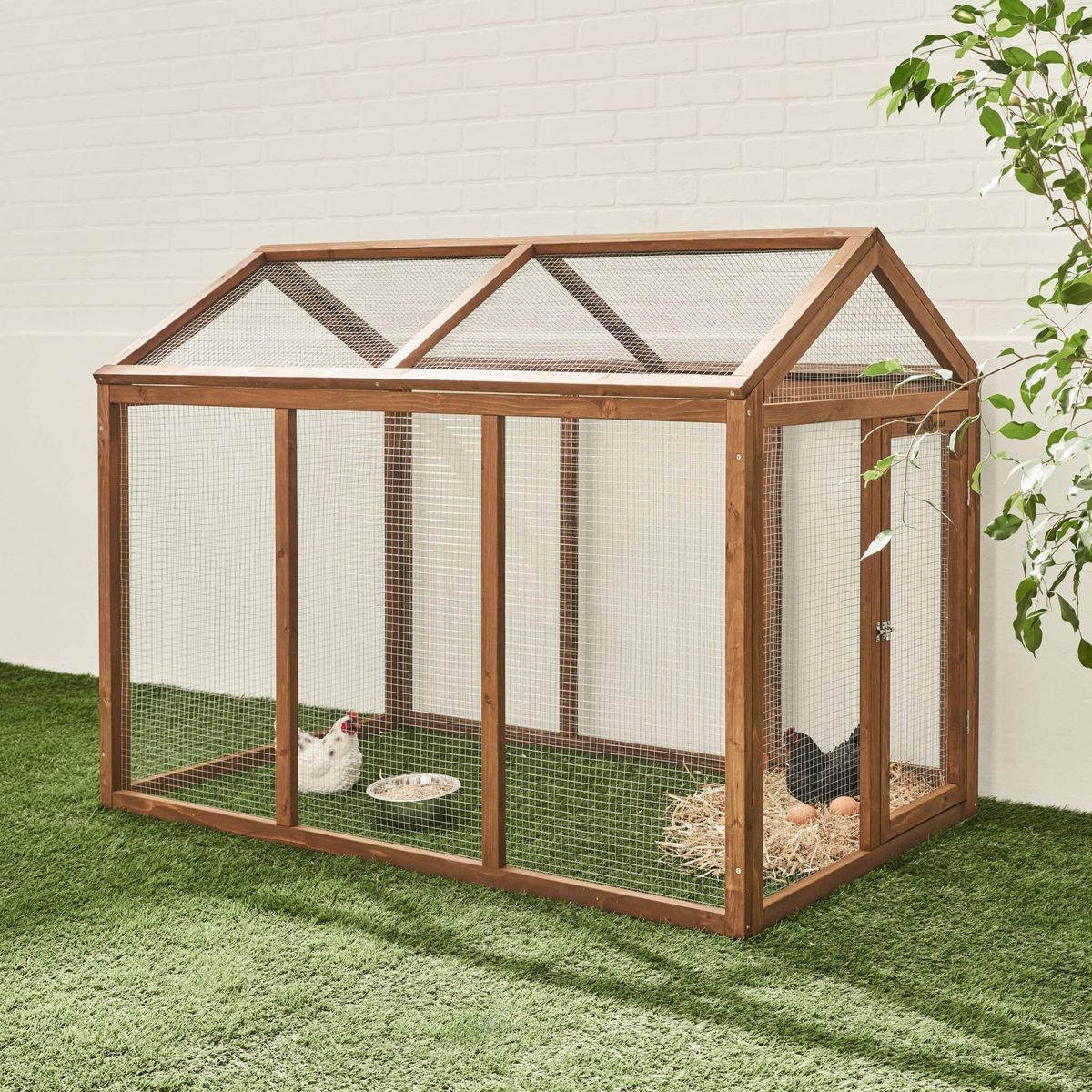 SWEEEK Enclos pour poulailler en bois CHABO. 6 poules. parc grillagé pour poules. extension