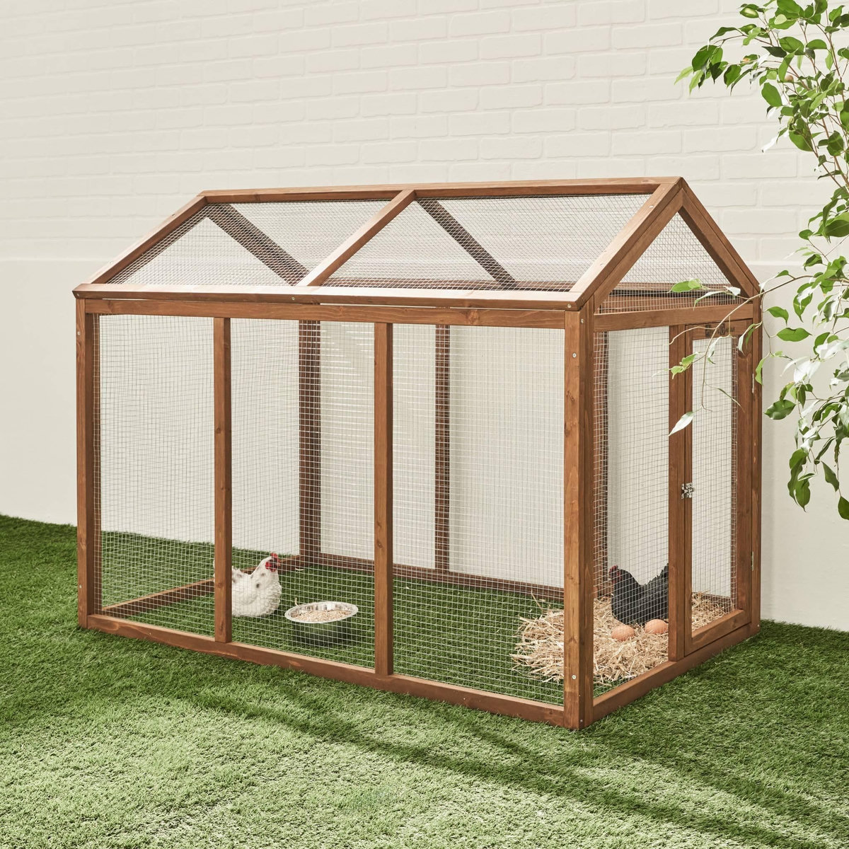 SWEEEK Enclos pour poulailler en bois CHABO. 6 poules. parc grillagé pour poules. extension