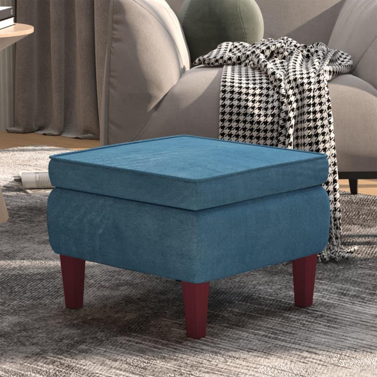 VIDAXL Tabouret avec pieds en bois Bleu Velours
