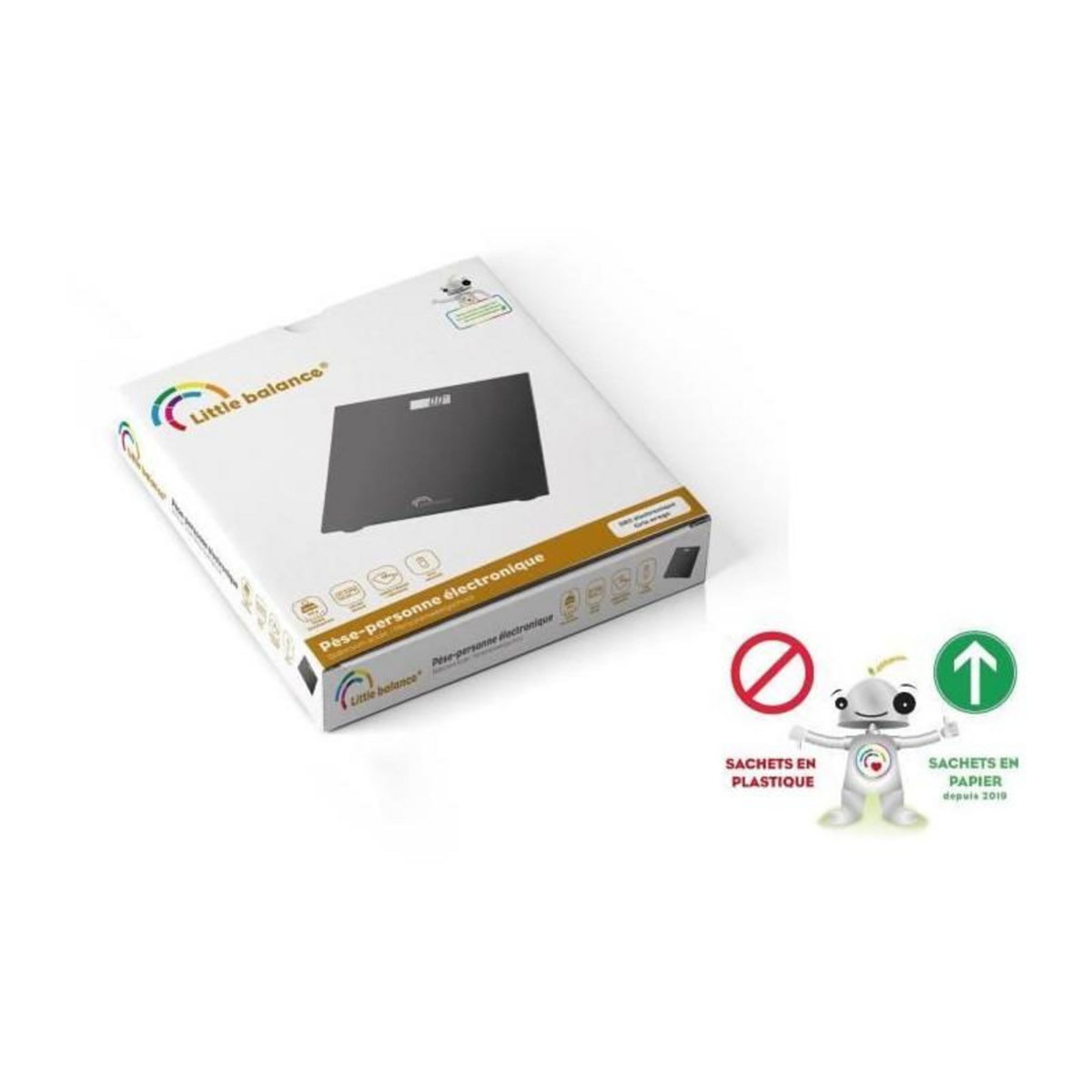 LITTLE BALANCE Pese-personne électronique - LITTLE BALANCE - 160 kg max - plateau verre trempé - couleur gris