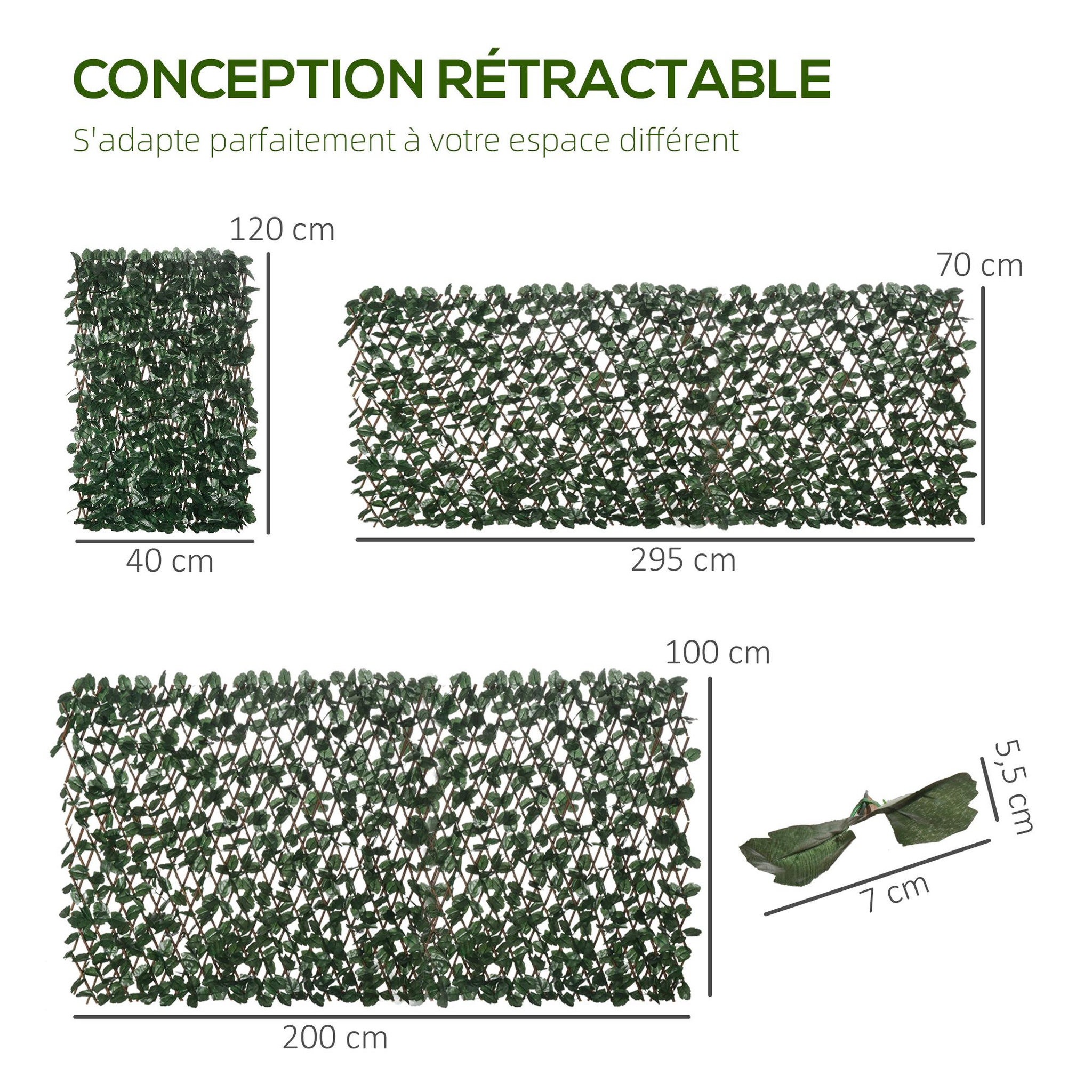Voir la diapositive 4 : OUTSUNNY Lot de 2 haies artificielles feuilles de lierre - treillis extensible - brise-vue canisse végétale feuillage réaliste osier polyester