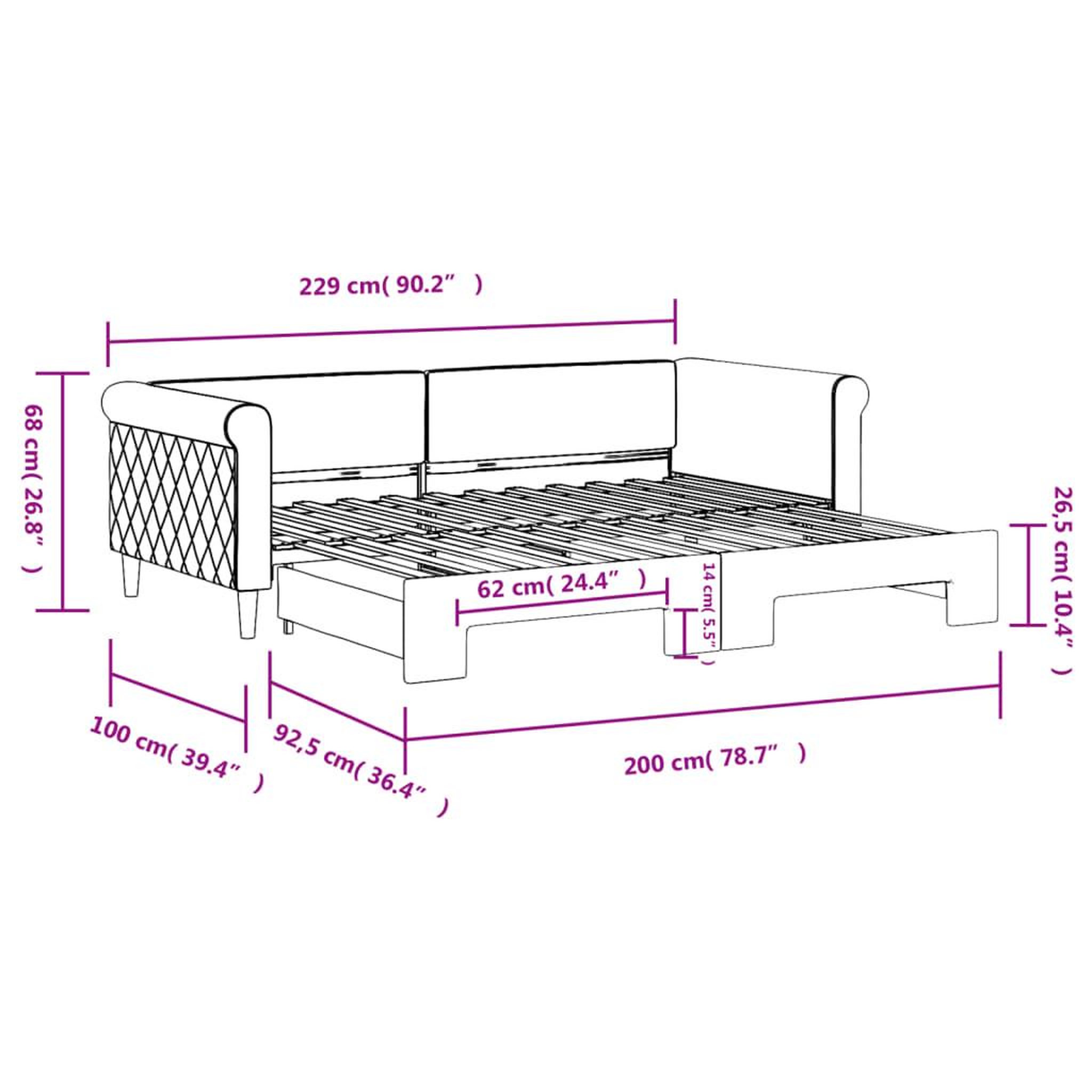 Voir la diapositive 6 : VIDAXL Lit de jour avec gigogne sans matelas gris fonce 90x200 cm