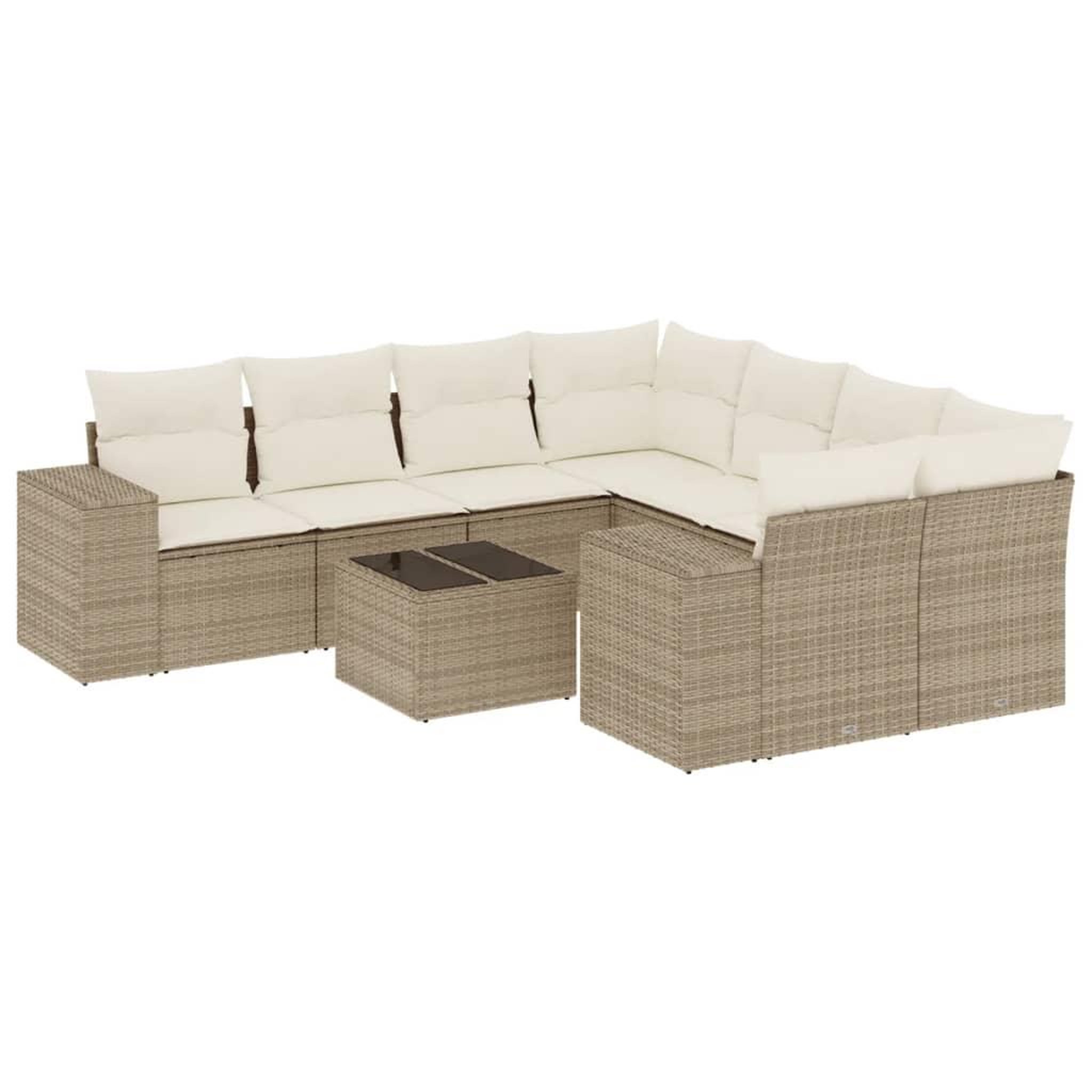 Voir la diapositive 2 : VIDAXL Salon de jardin avec coussins 9 pcs beige resine tressee