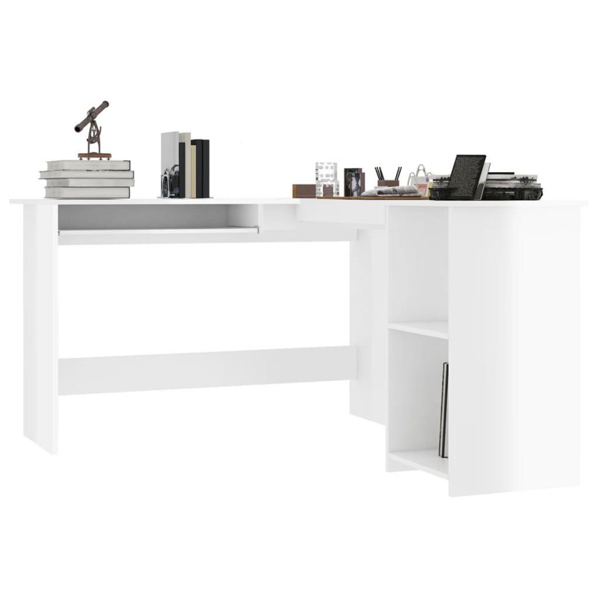 VIDAXL Bureau d'angle en forme de L Blanc brillant Bois d'ingenierie