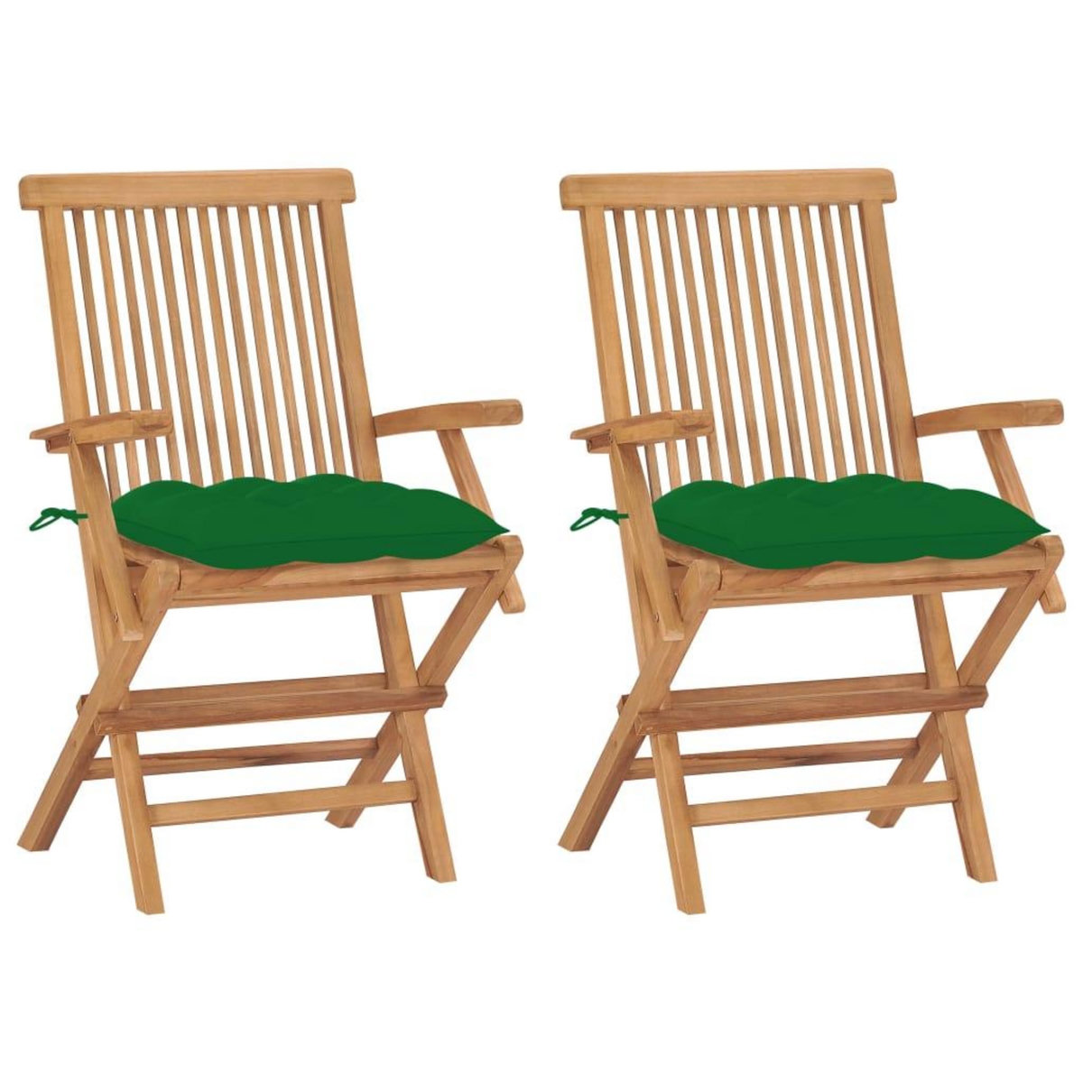VIDAXL Chaises de jardin avec coussins vert lot de 2 Bois teck massif