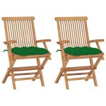 VIDAXL Chaises de jardin avec coussins vert lot de 2 Bois teck massif