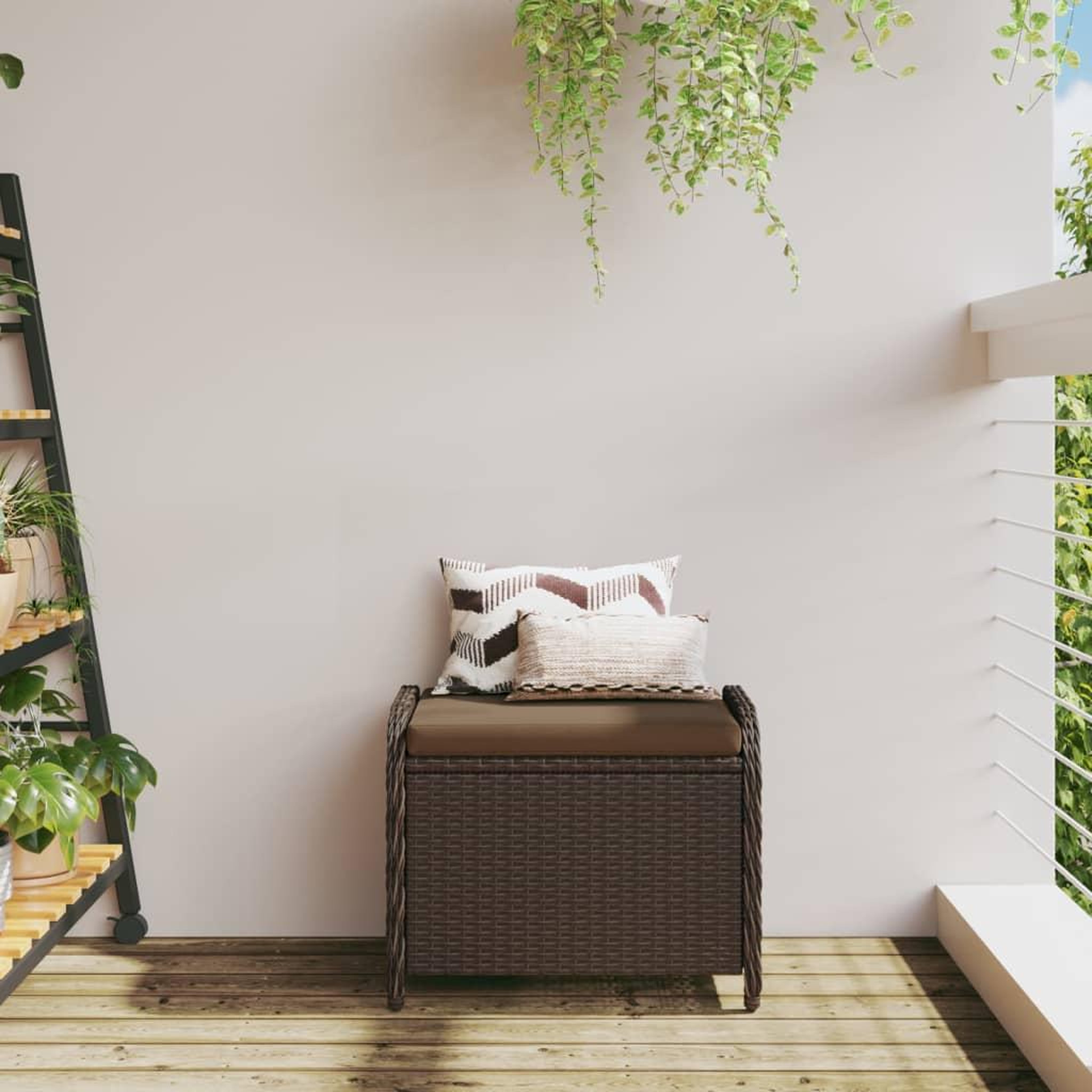 Voir la diapositive 3 : VIDAXL Tabouret de jardin avec coussin brun 58x46x46 cm resine tressee