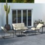 Voir la diapositive 4 : OUTSUNNY Salon de jardin 4 personnes - 4 pièces, 3 coussins - acier époxy noir polyester beige