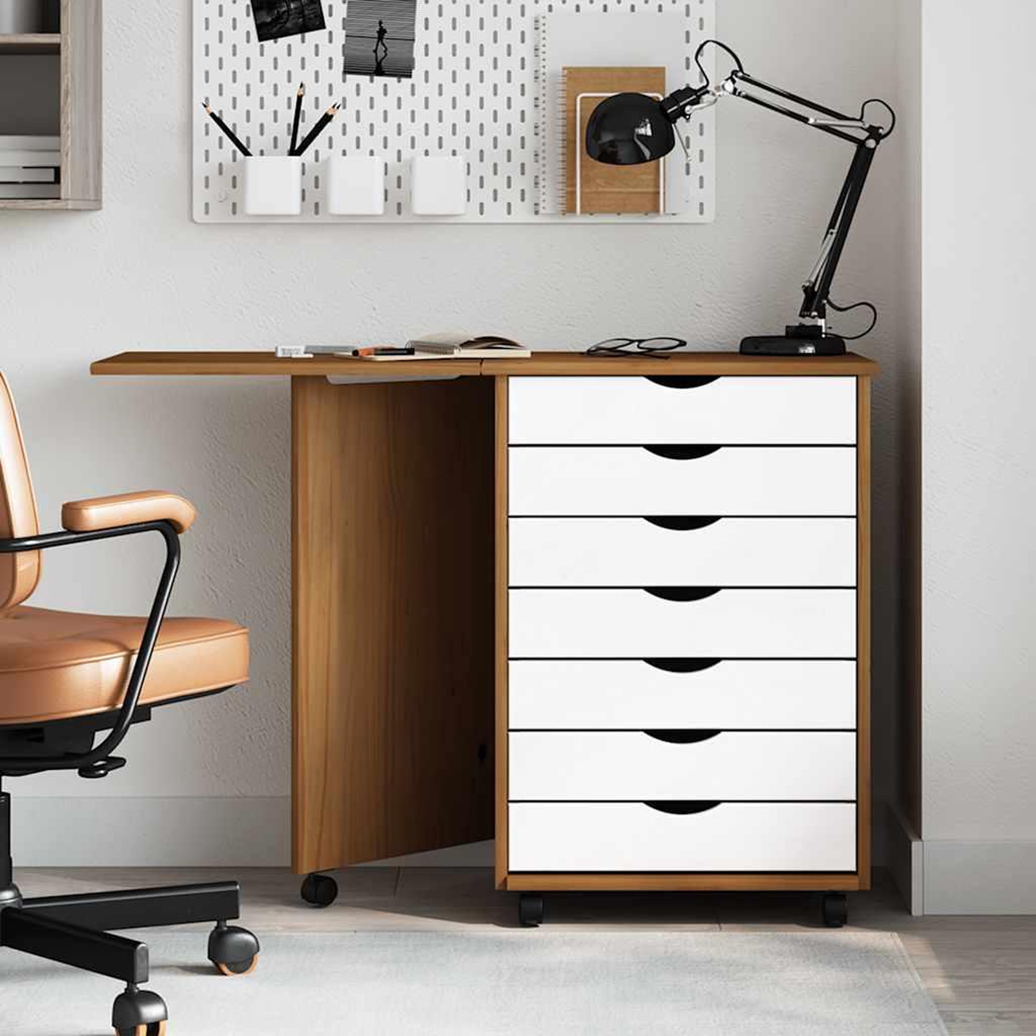 Voir la diapositive 2 : VIDAXL Armoire roulante avec bureau MOSS marron miel bois de pin
