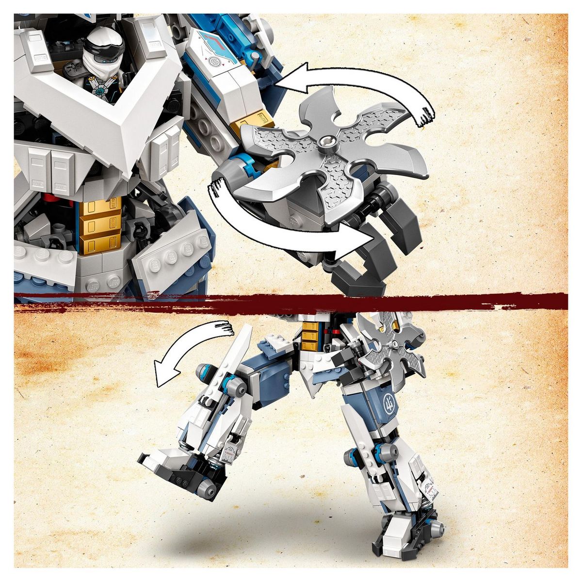 LEGO NINJAGO 71738 Le Robot de Combat Titan de Zane, Jouet de Construction Ninja, Figurines