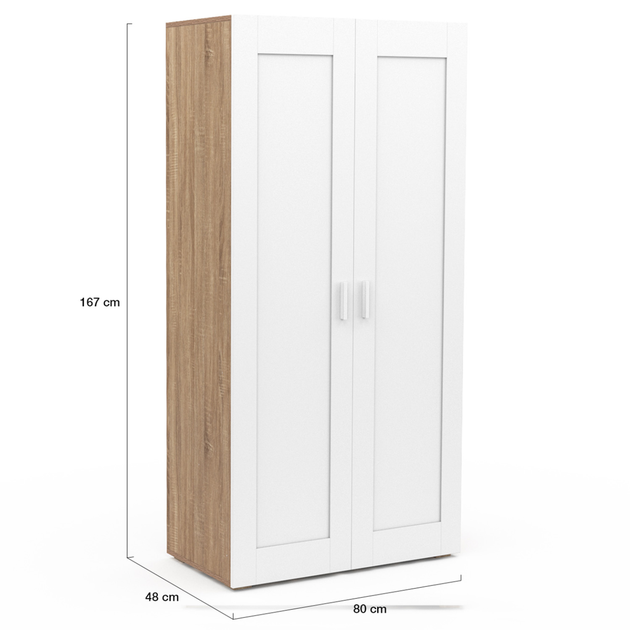 Voir la diapositive 4 : ID MARKET Armoire 2 portes vito blanc et bois penderie 80 cm avec étagères rangement maxi capacité